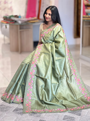 Floral Embroidery Tussar Silk Saree | CHA121