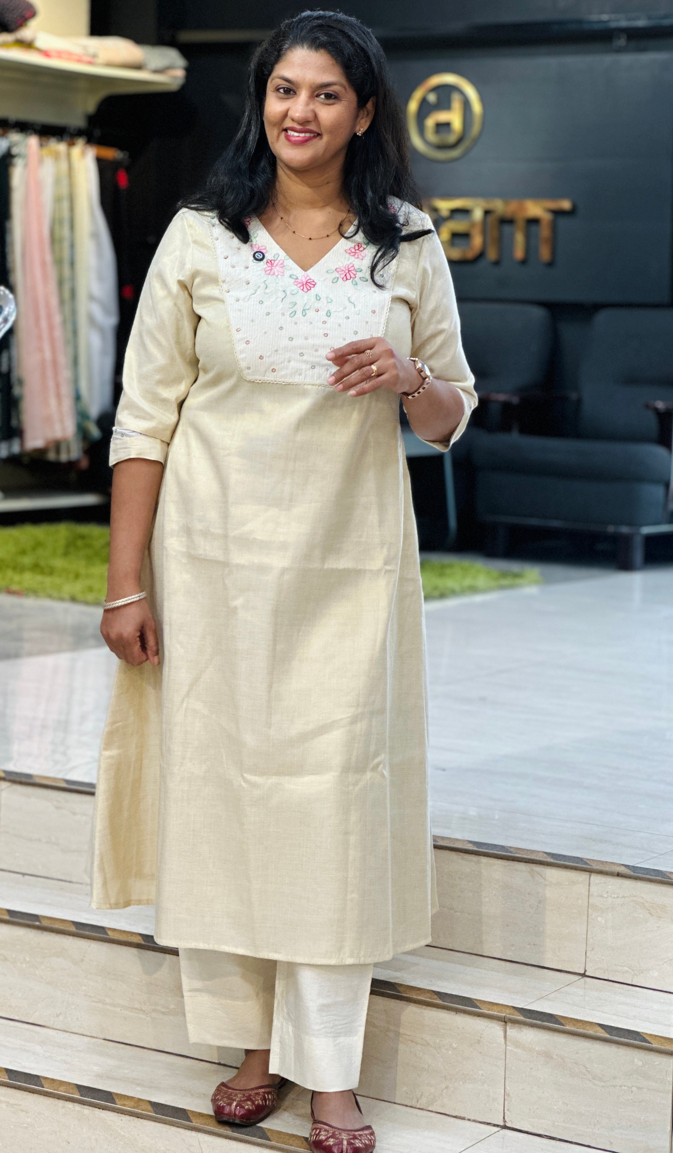 Embroidered Tissue A Line Kurta | DN817