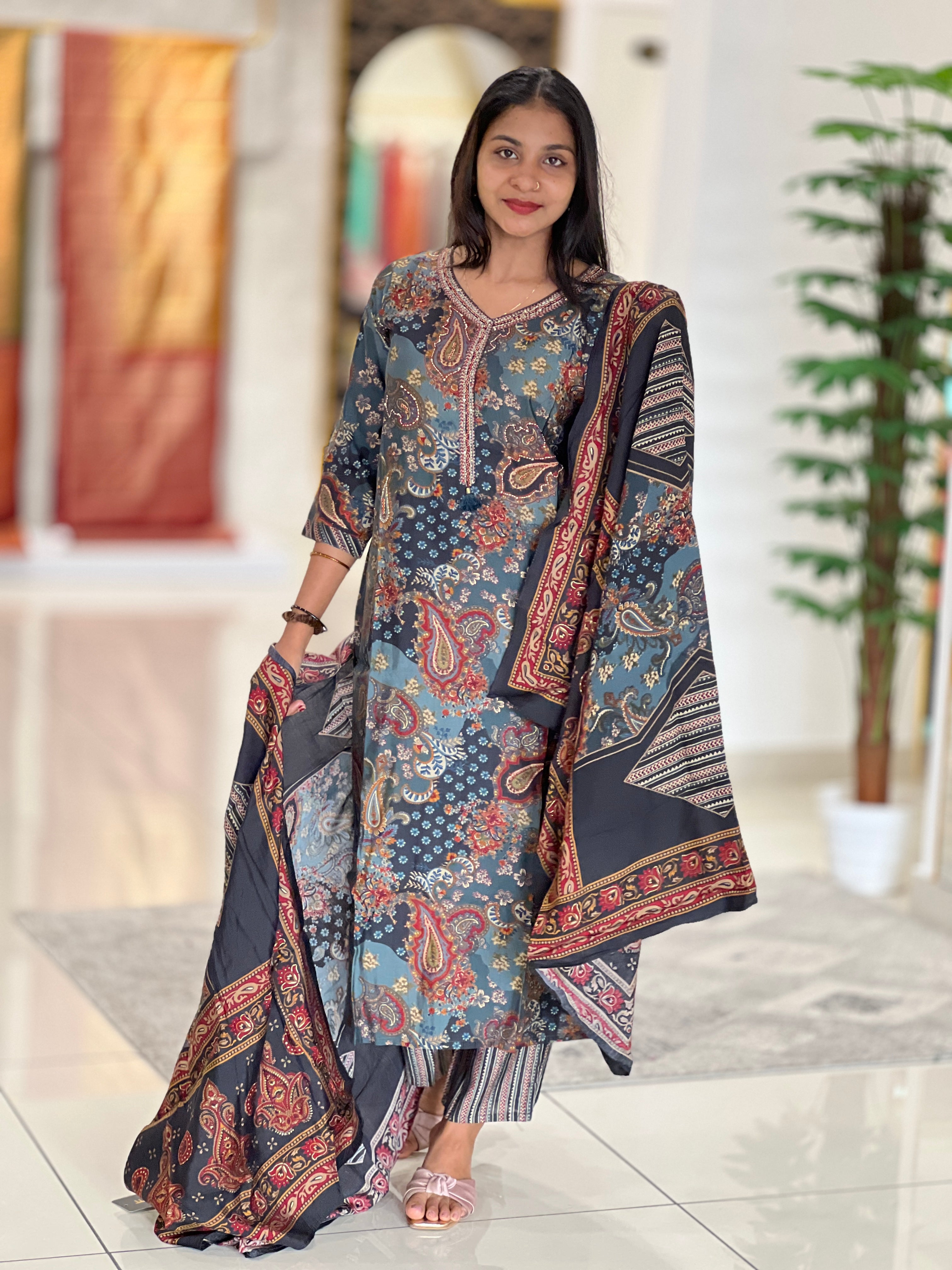 Bagru Printed Muslin Finish Kurta Set | FW179