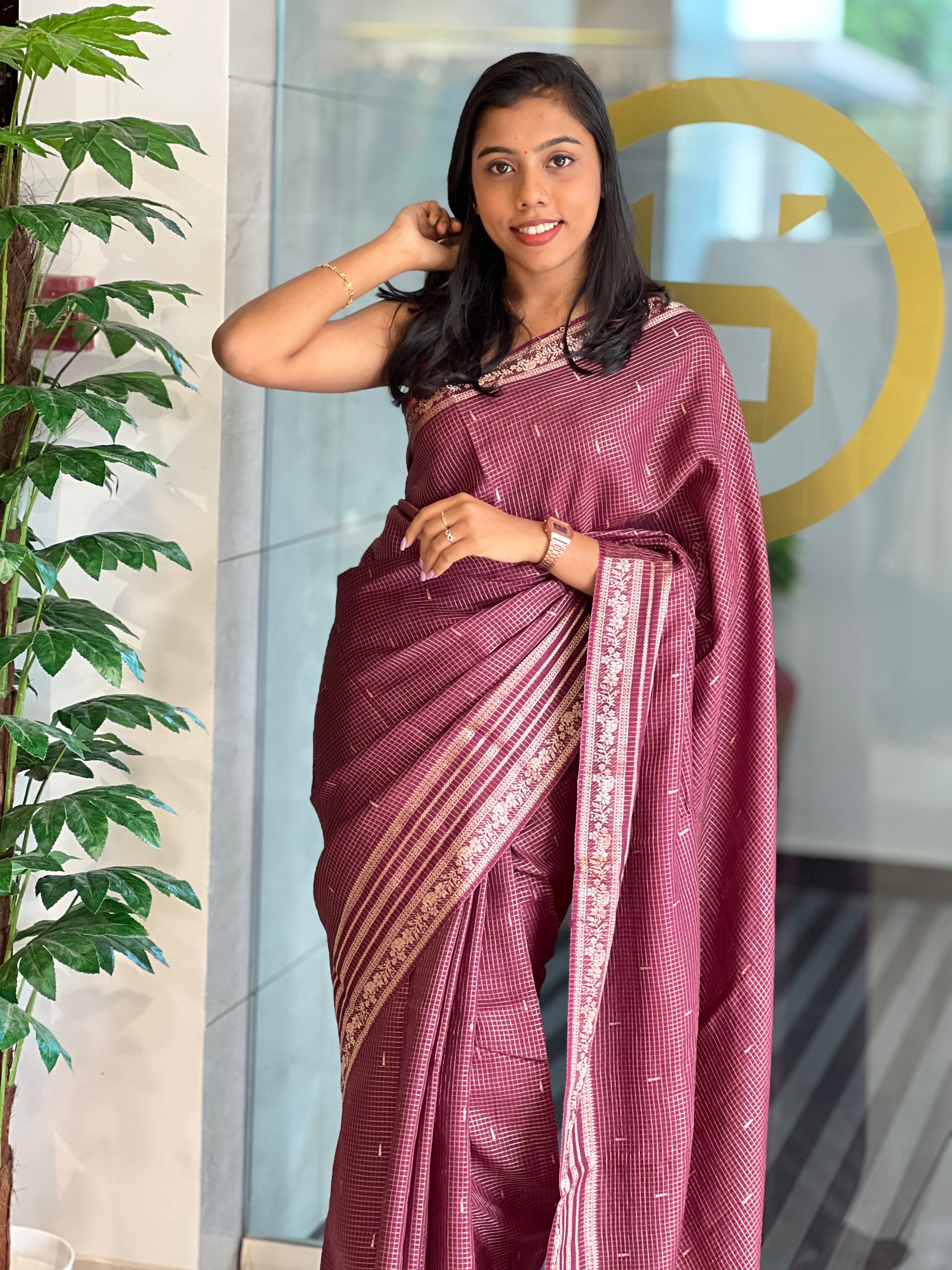 Check Pattern Banarasi Silk Saree | NN279