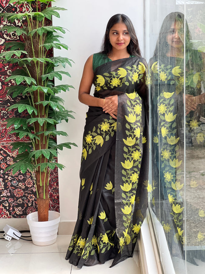 Floral Embroidery Patterned Silky Kota Saree | NHH429