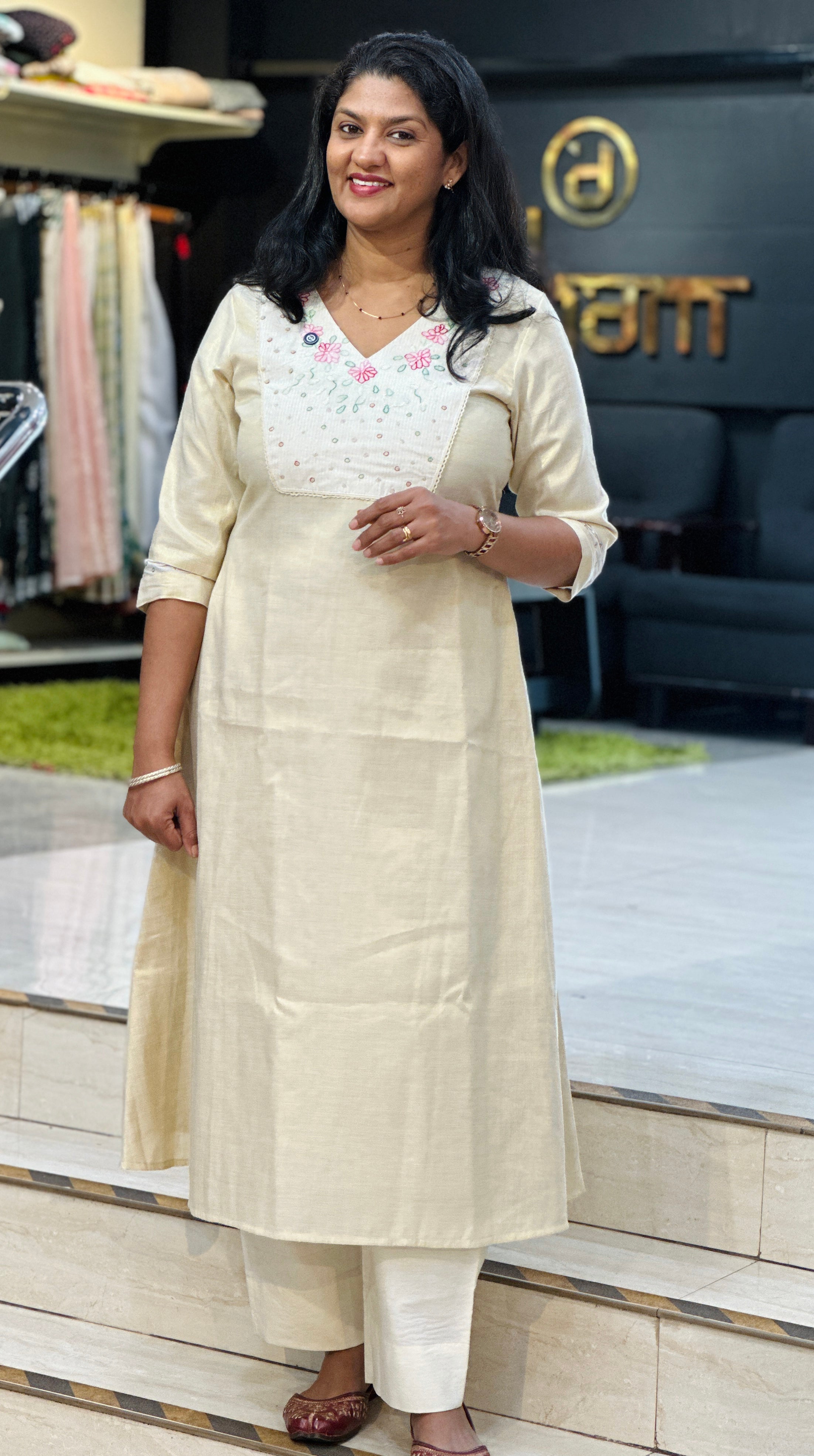 Embroidered Tissue A Line Kurta | DN817
