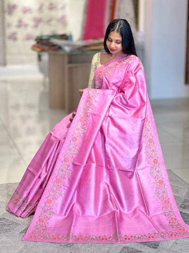 Floral Embroidery Tussar Silk Saree | CHA126