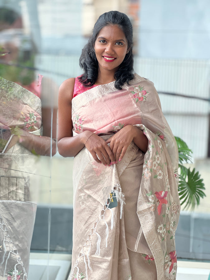 Computerized Machine Embroidery Tissue Organza Saree | SHC202