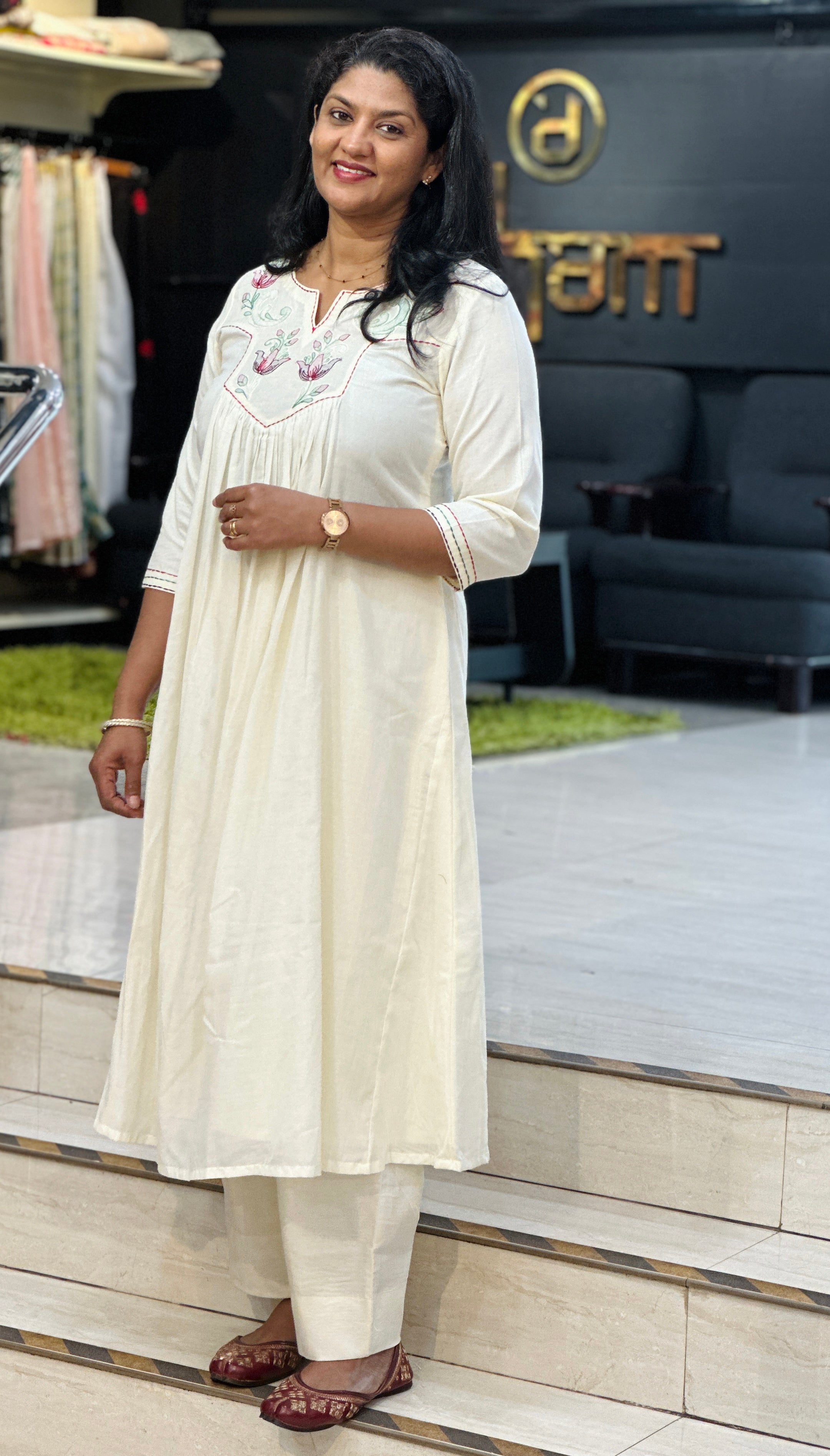 Embroidered Cotton Aline Kurta |DN816