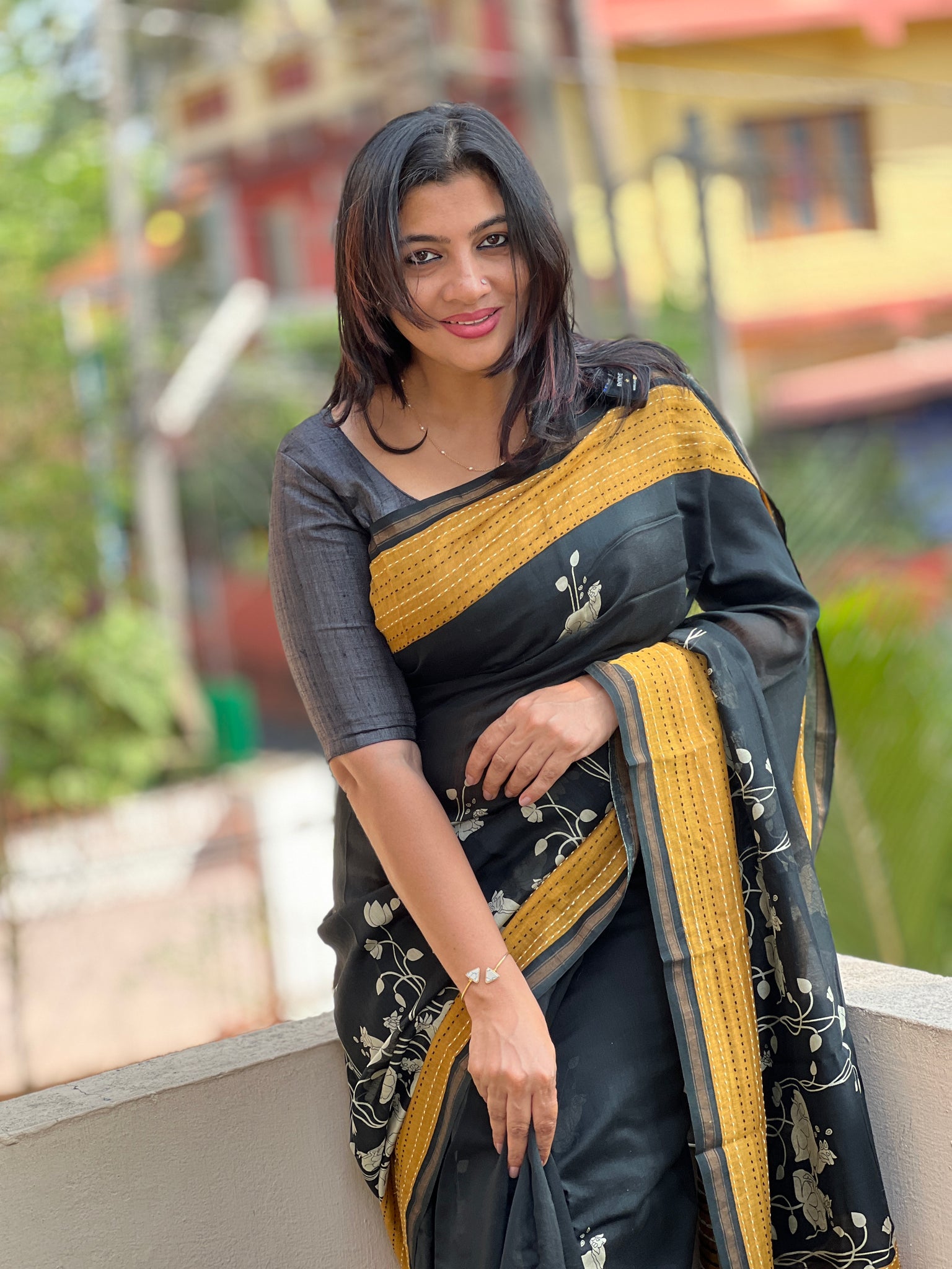 Black color Silk Cotton Chanderi Saree | Mahishmati Handlooms