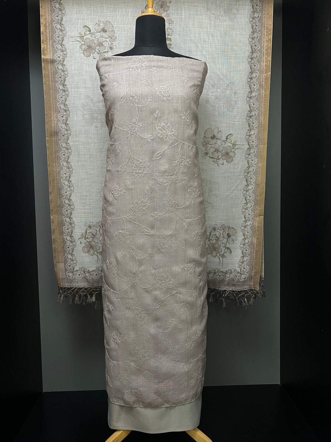 Machine Embroidery Linen Salwar Set  | MS826