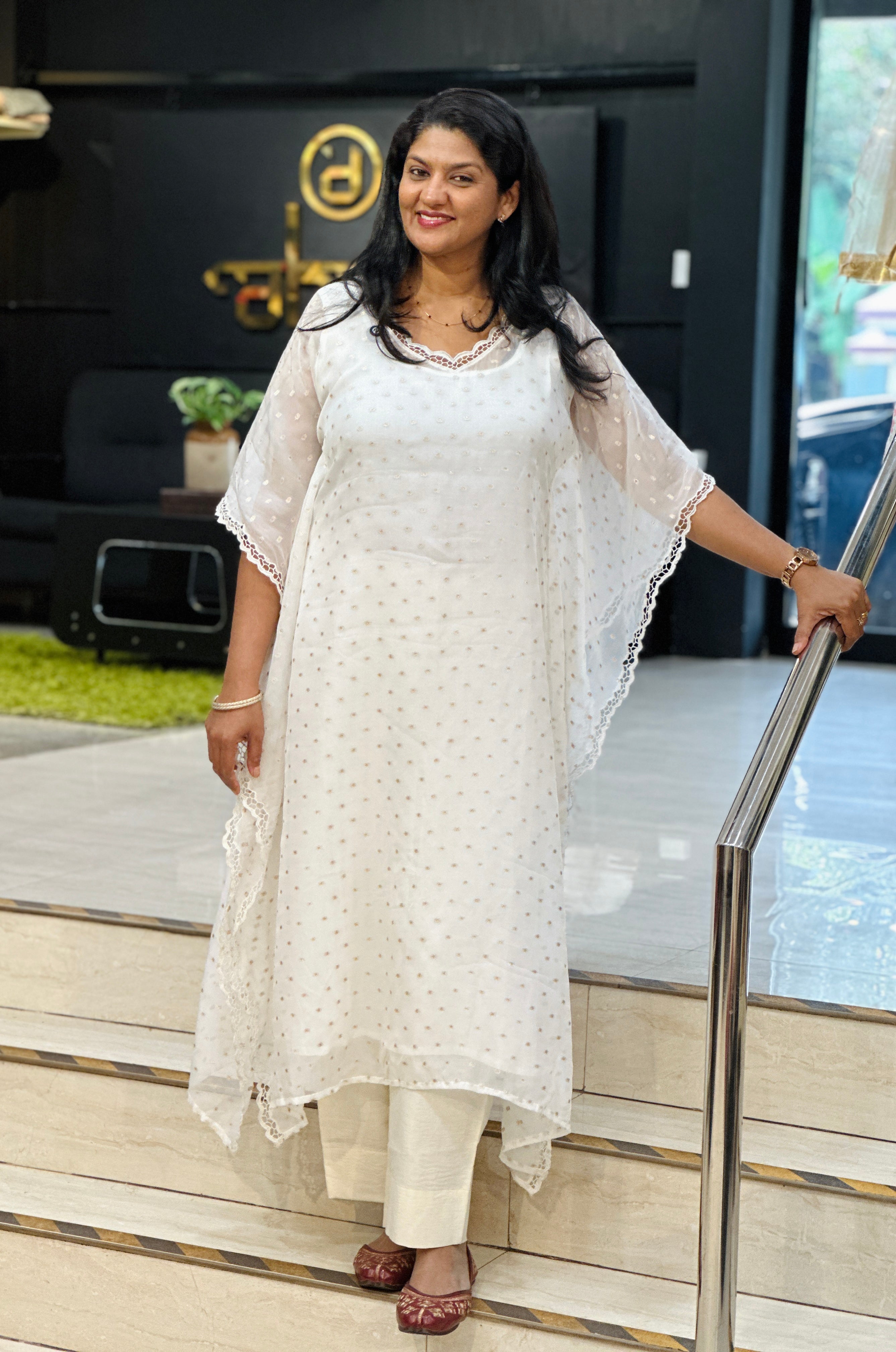Twine Cut Work With Banarasi Butta Detailed Viscose Organza Kaftan | TC438