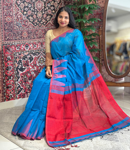 Contrast Temple Border Detailed Bhagalpuri Linen Saree | RP744