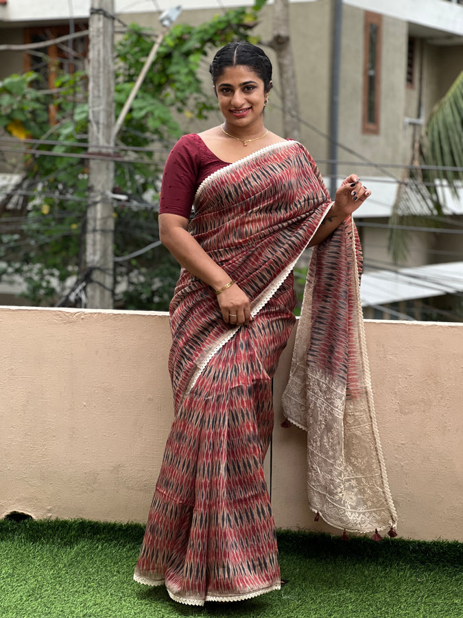 Ikat Inspired Printed Chanderi Finish Saree | DVS120