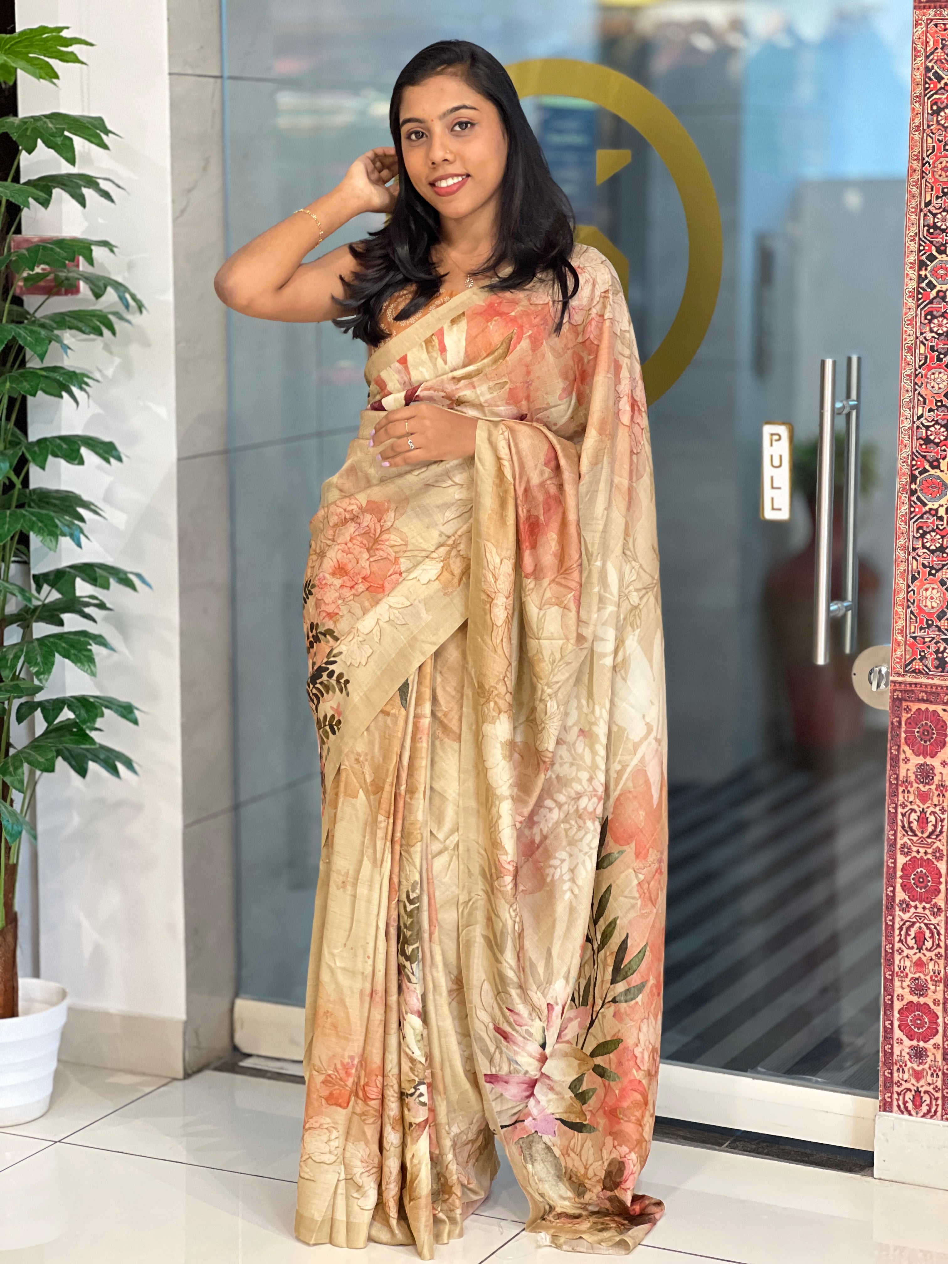 Floral Printed Pattern Soft Silk  Saree | COC101