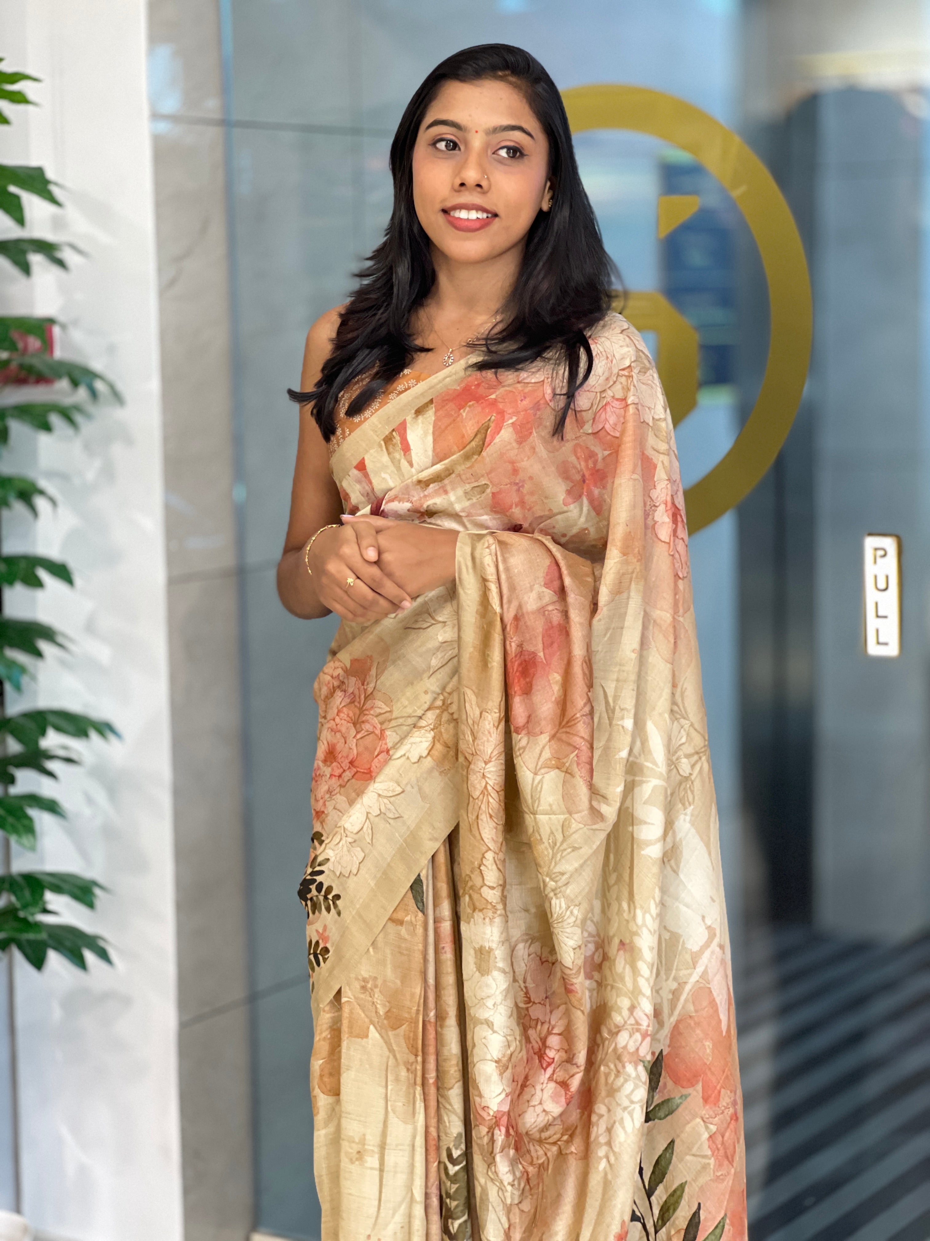 Floral Printed Pattern Soft Silk  Saree | COC101