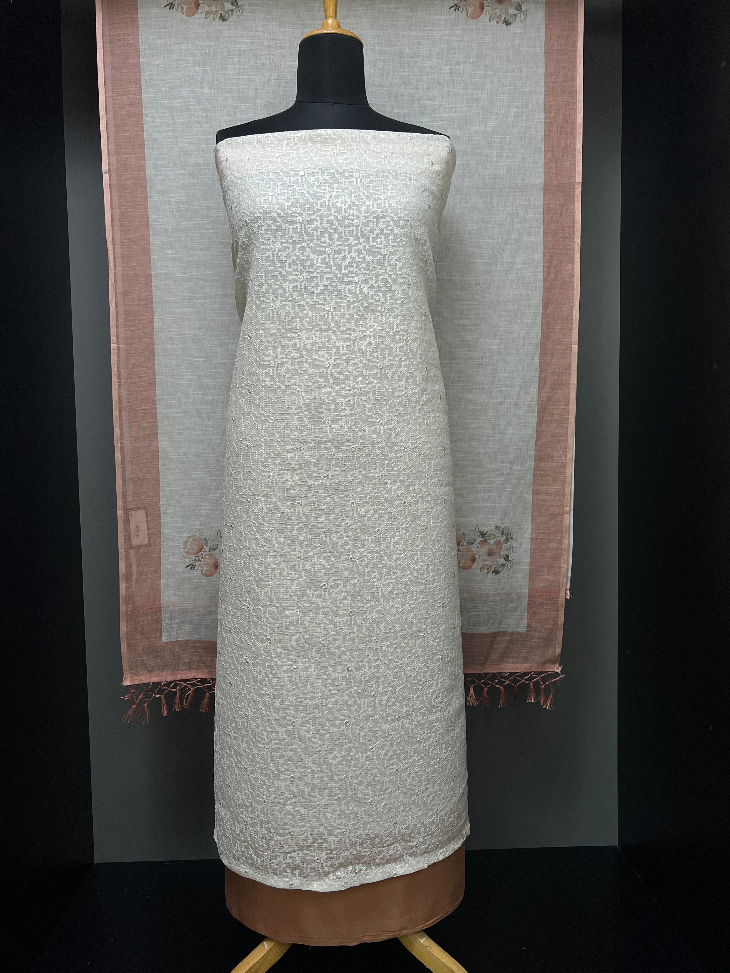 Cross Stitch Embroidery Linen Salwar Set | MS847