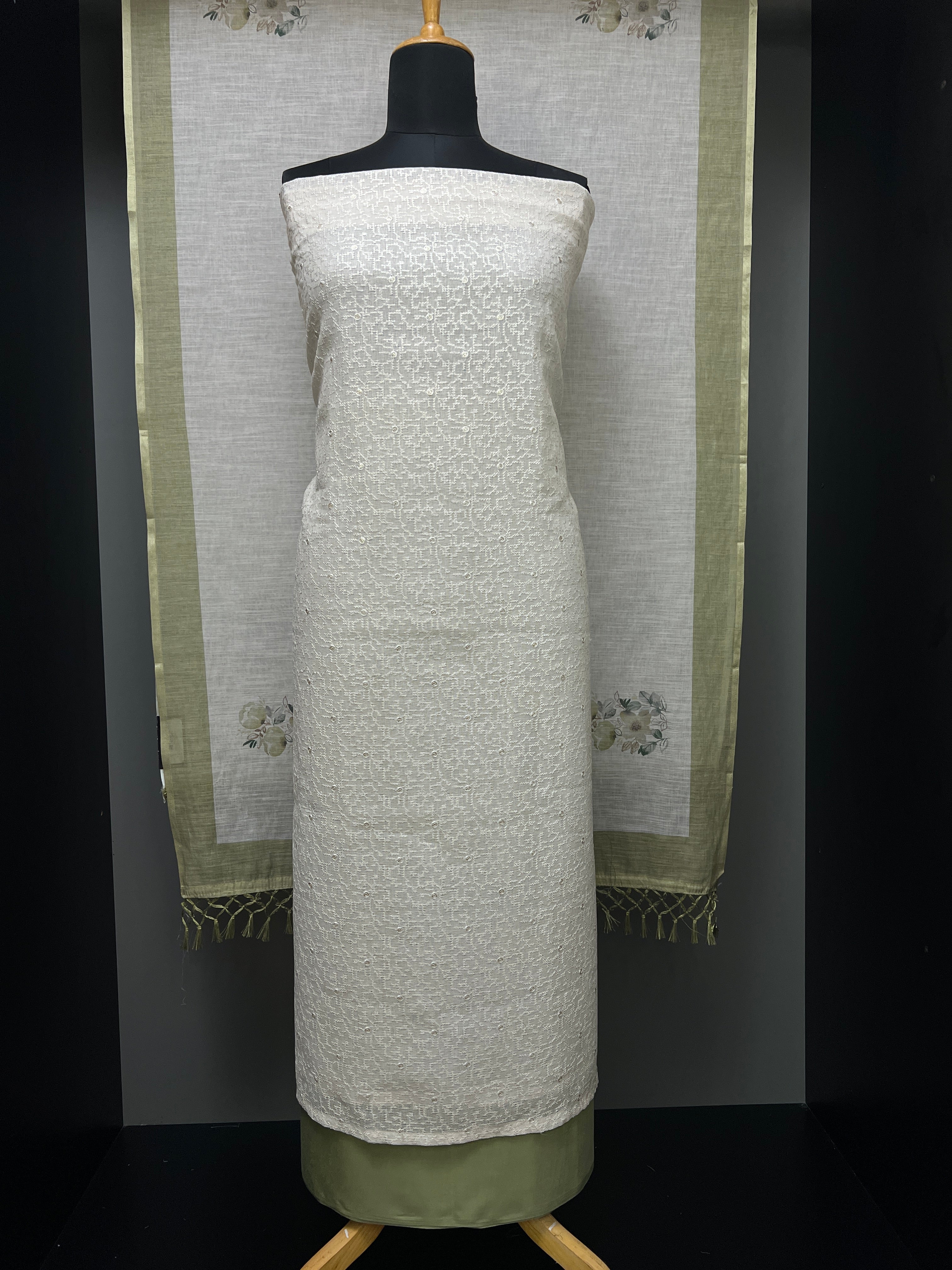 Cross Stitch Embroidery Linen Salwar Set | MS849