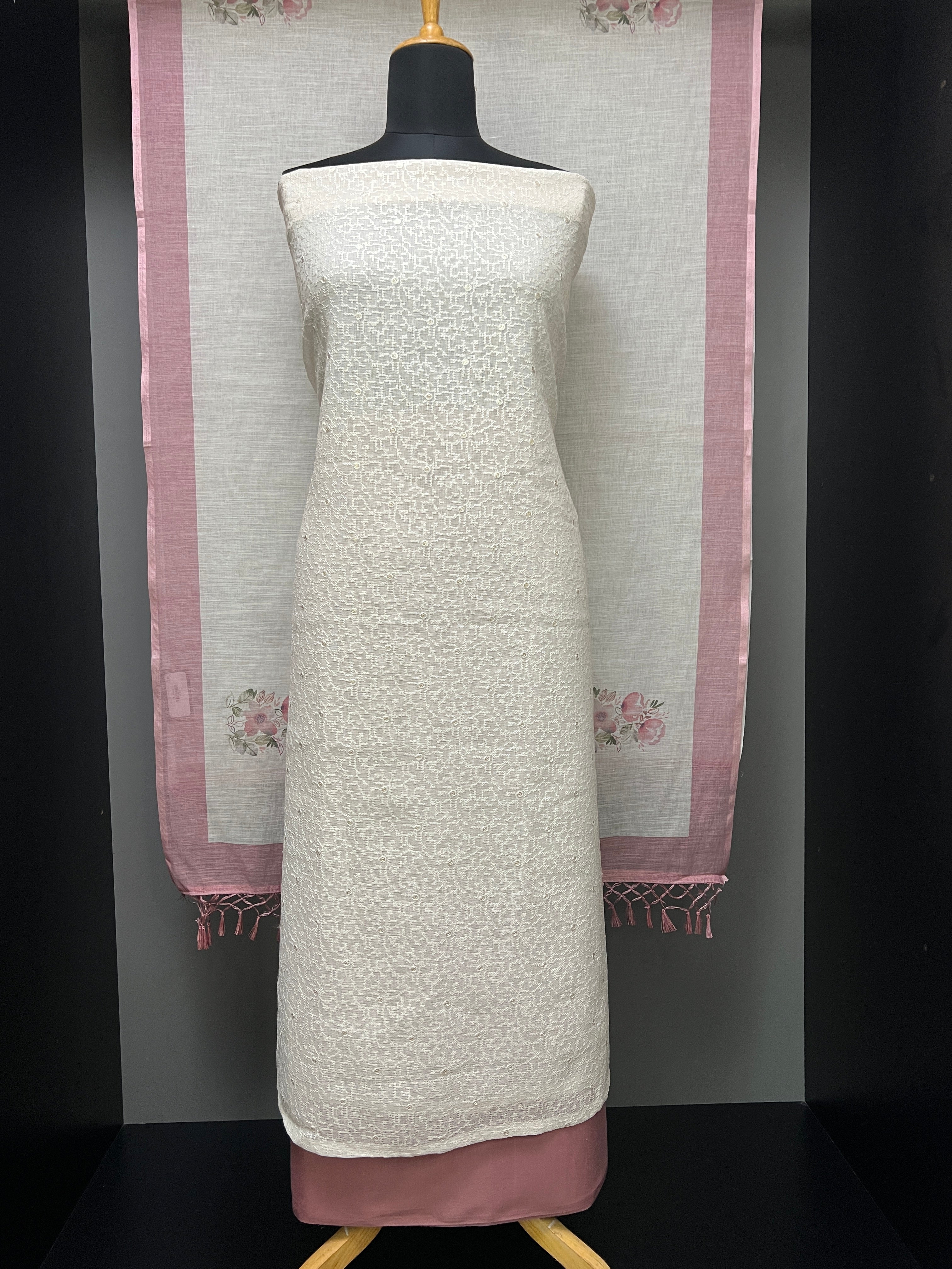 Cross Stitch Embroidery Linen Salwar Set | MS845