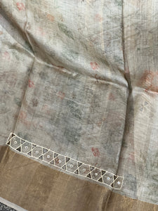 Floral Print & Cut Work Detailed Tussar Saree | COC105