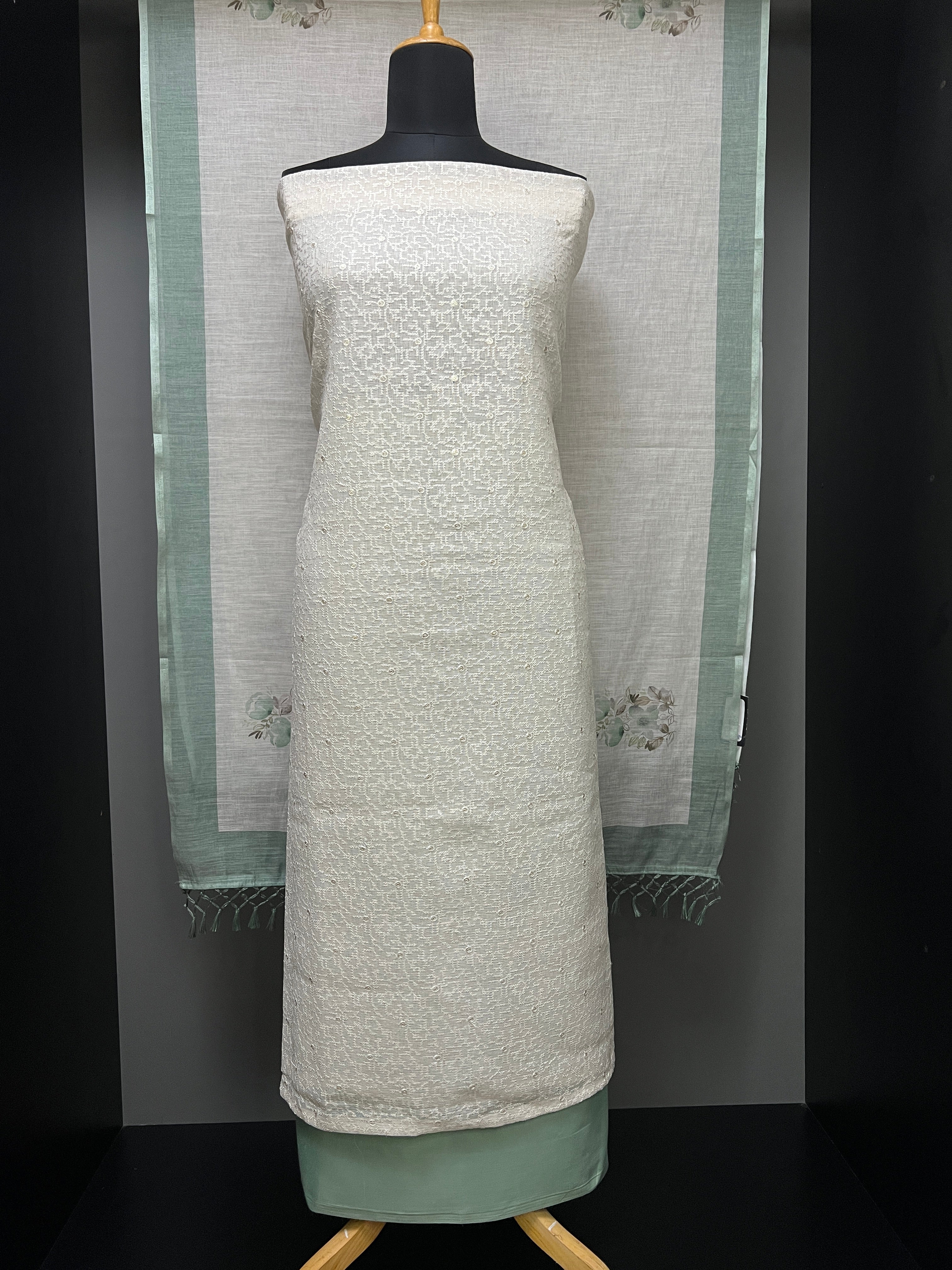 Cross Stitch Embroidery Linen Salwar Set | MS846