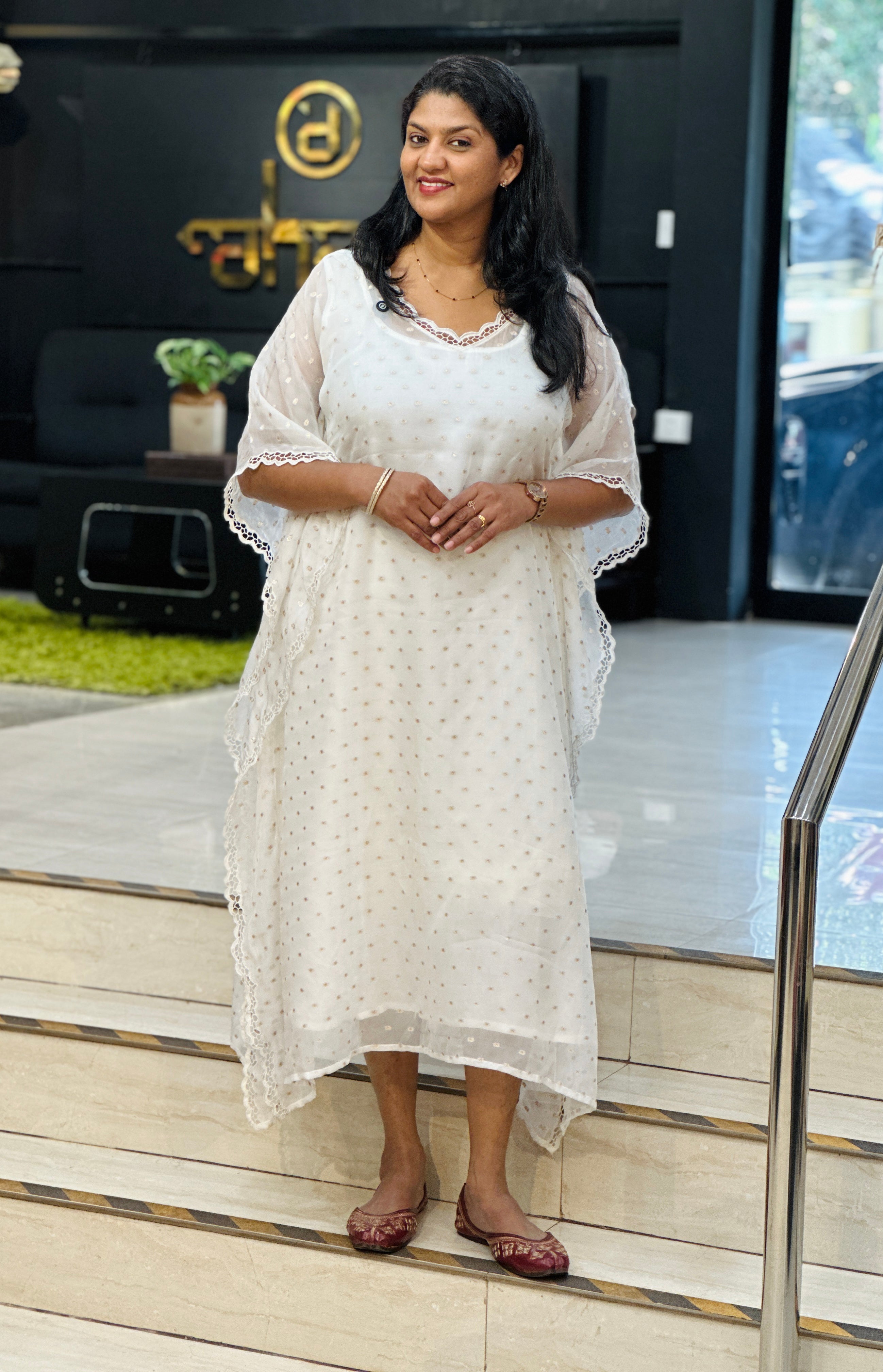 Twine Cut Work With Banarasi Butta Detailed Viscose Organza Kaftan | TC438