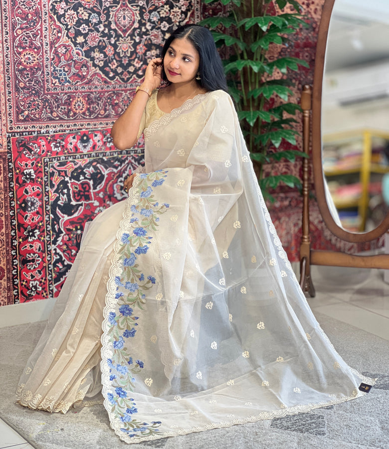 Floral Cross Stitch Embroidery Detailed Kota Saree | BLD729
