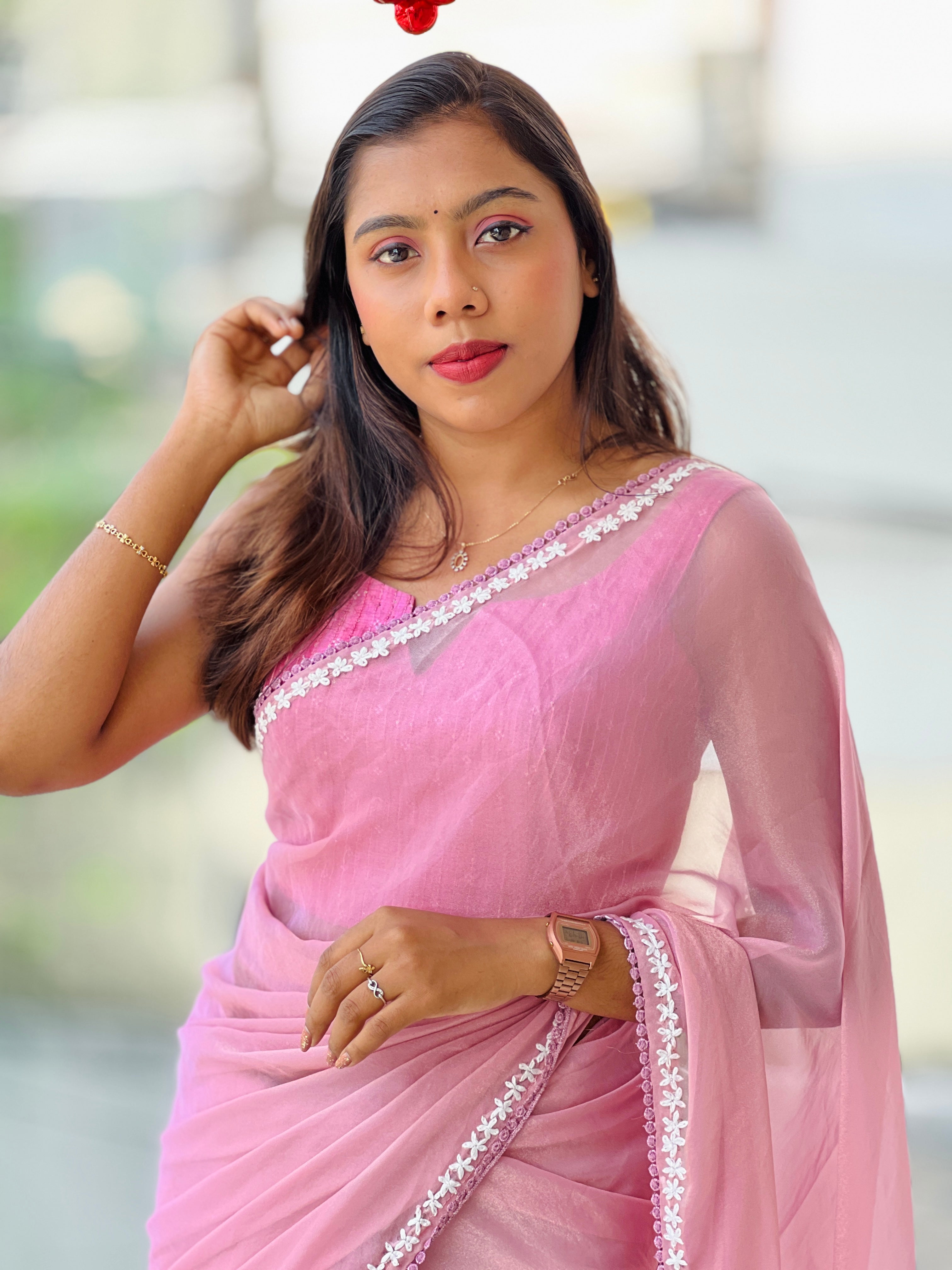 Hand Embroidery Detailed Shimmer Georgette Saree | BLD2056