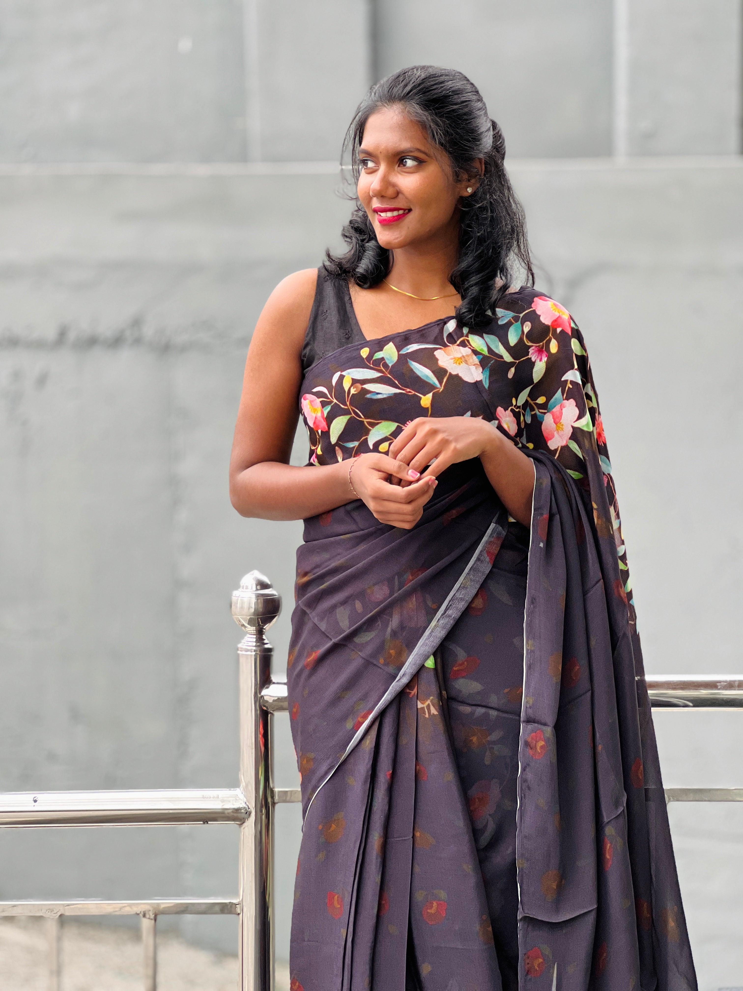 Floral Printed Pattern Chiffon Saree | COC102