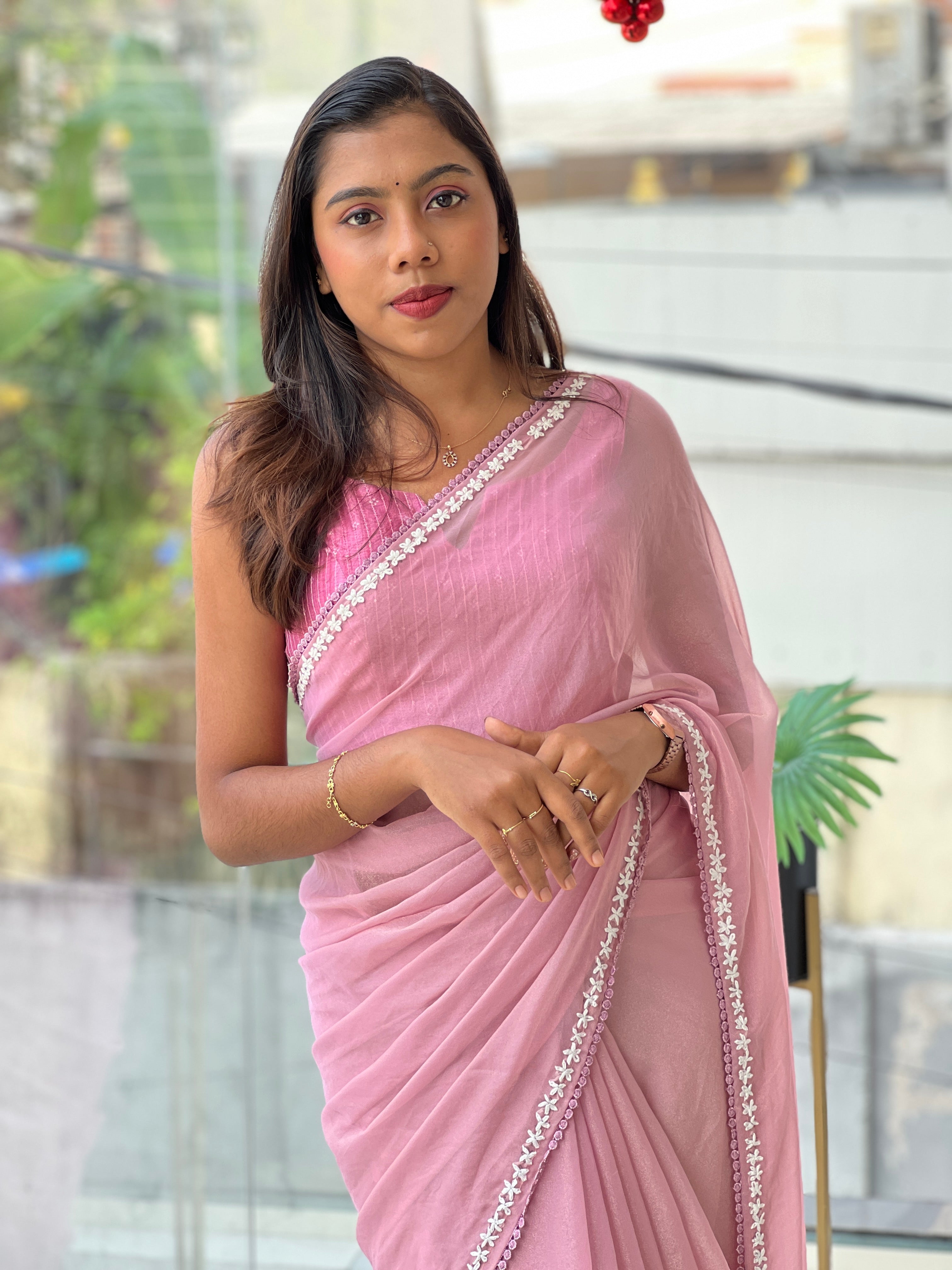 Hand Embroidery Detailed Shimmer Georgette Saree | BLD2056