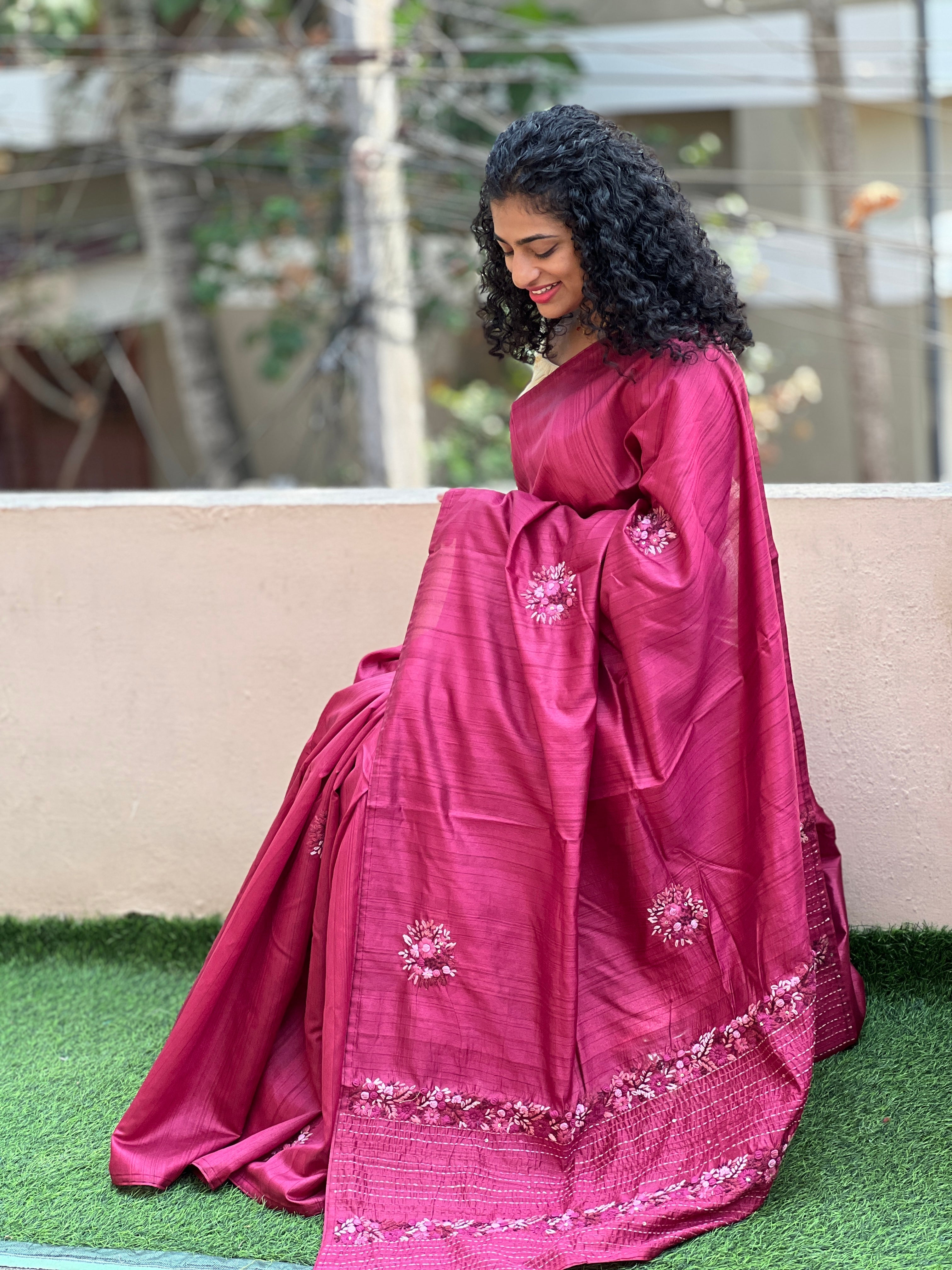 Embroidered Semi Tussar Saree | BLD412