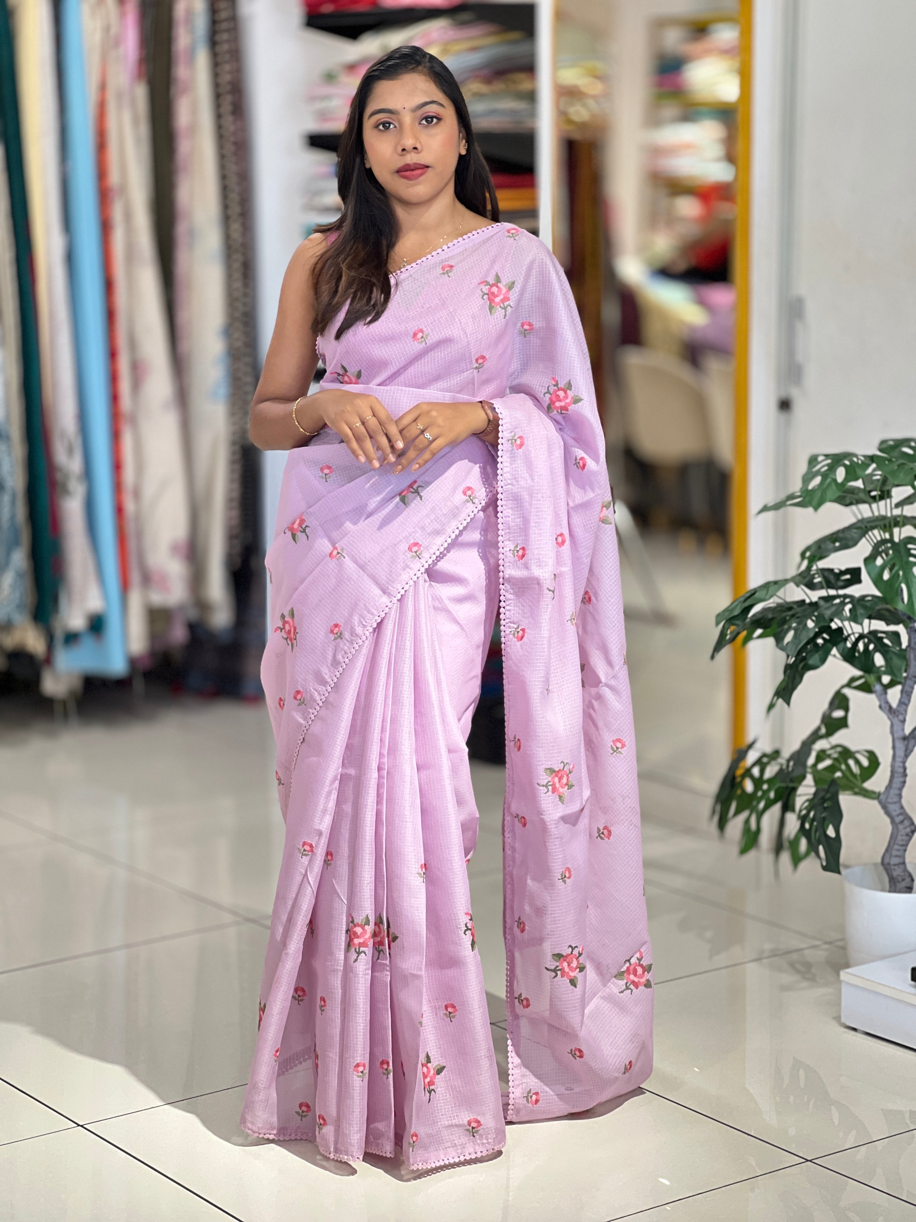 Floral Cross Stitch Embroidery Detailed Kota Saree | BLD2020