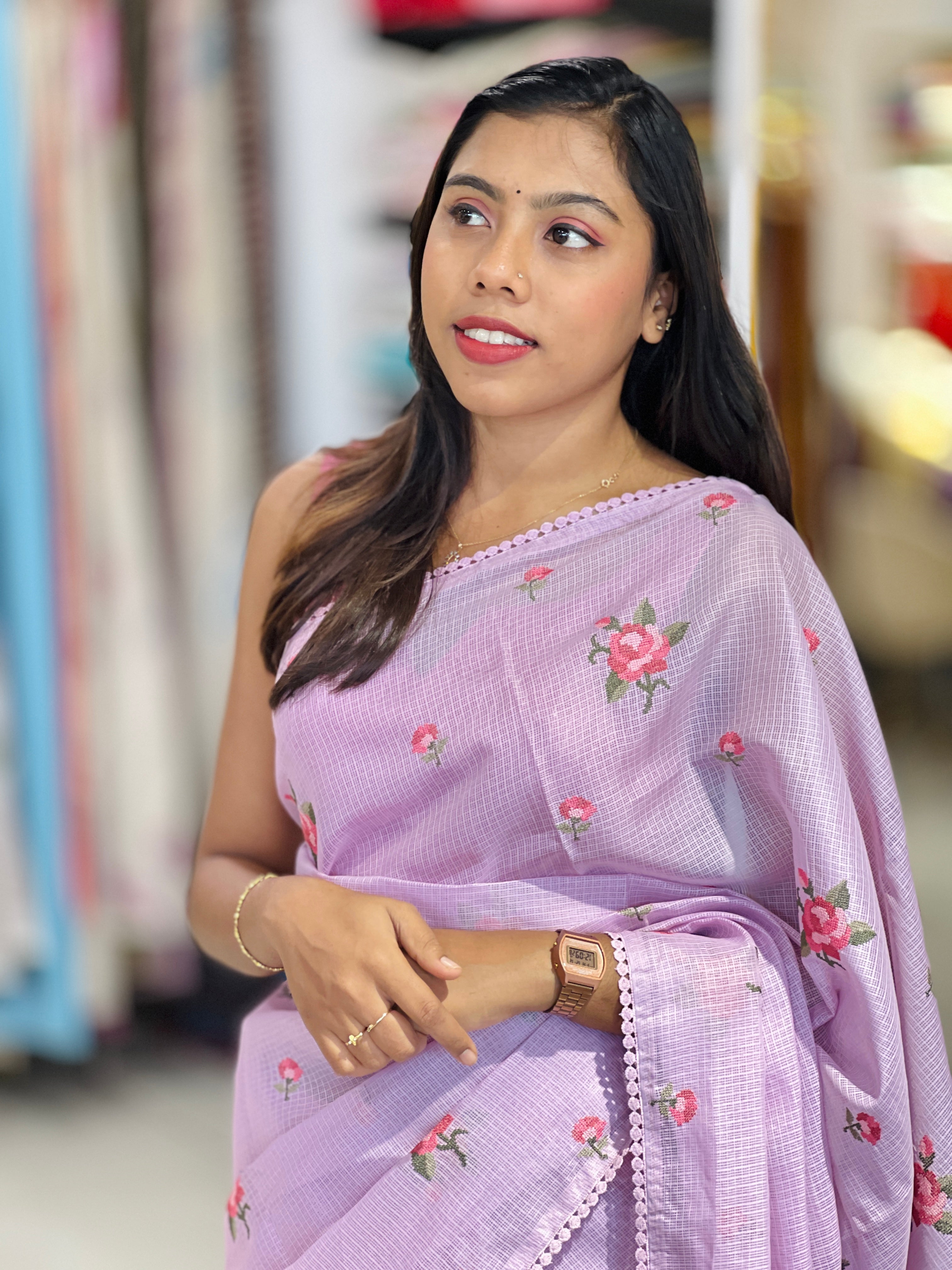 Floral Cross Stitch Embroidery Detailed Kota Saree | BLD2020