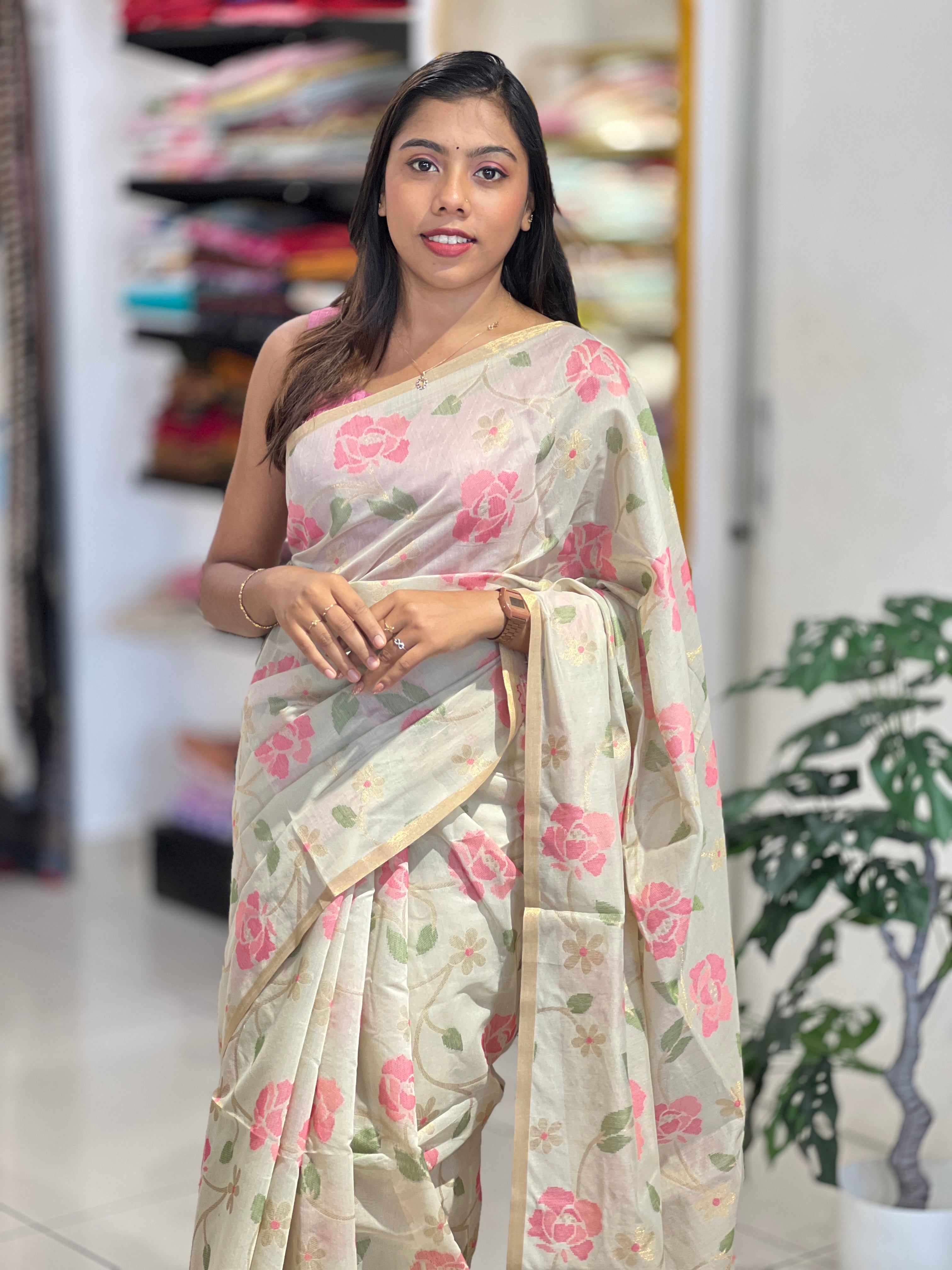 Floral Jamdani Woven Chanderi Saree | SSN274