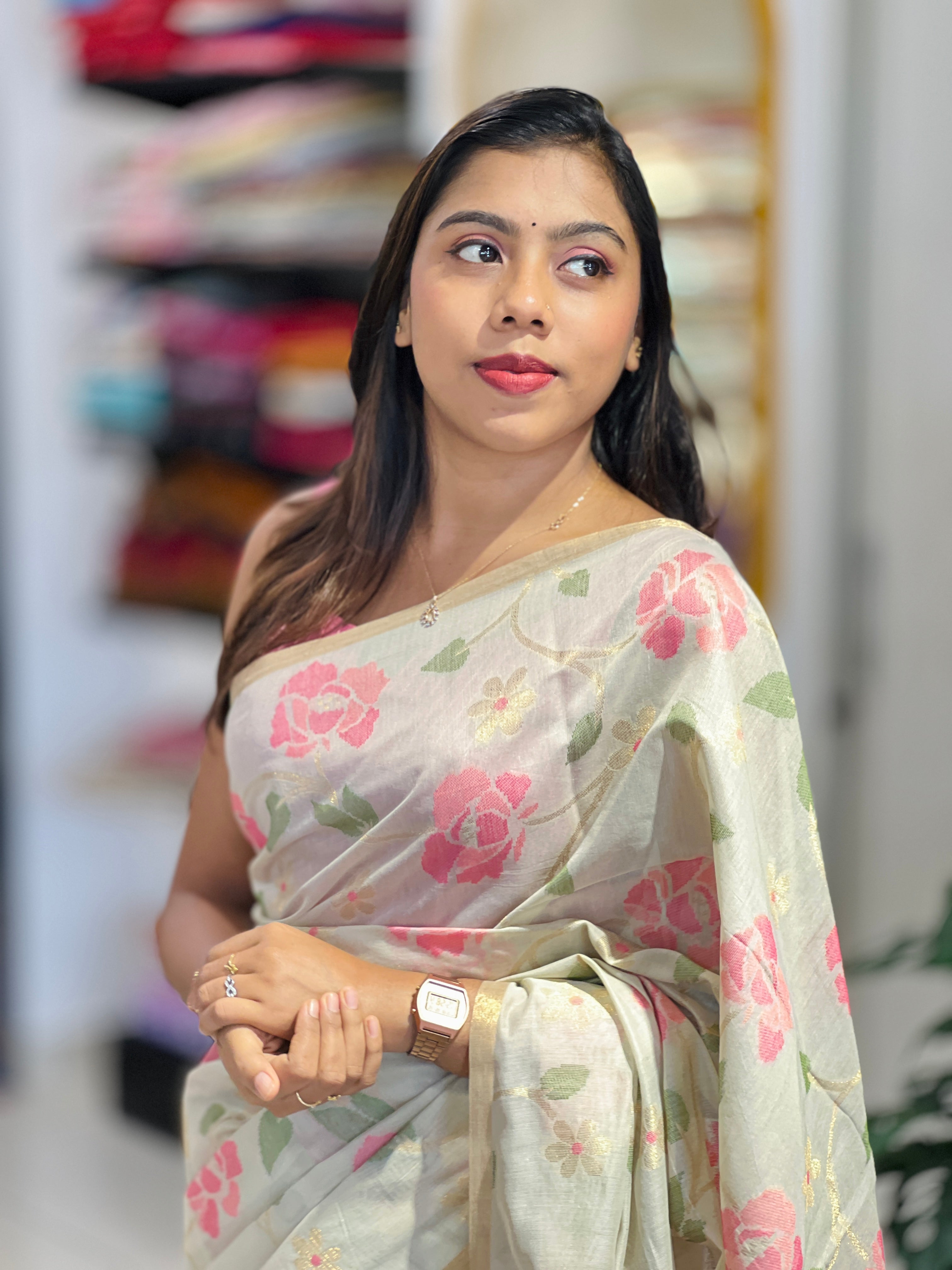 Floral Jamdani Woven Chanderi Saree | SSN274