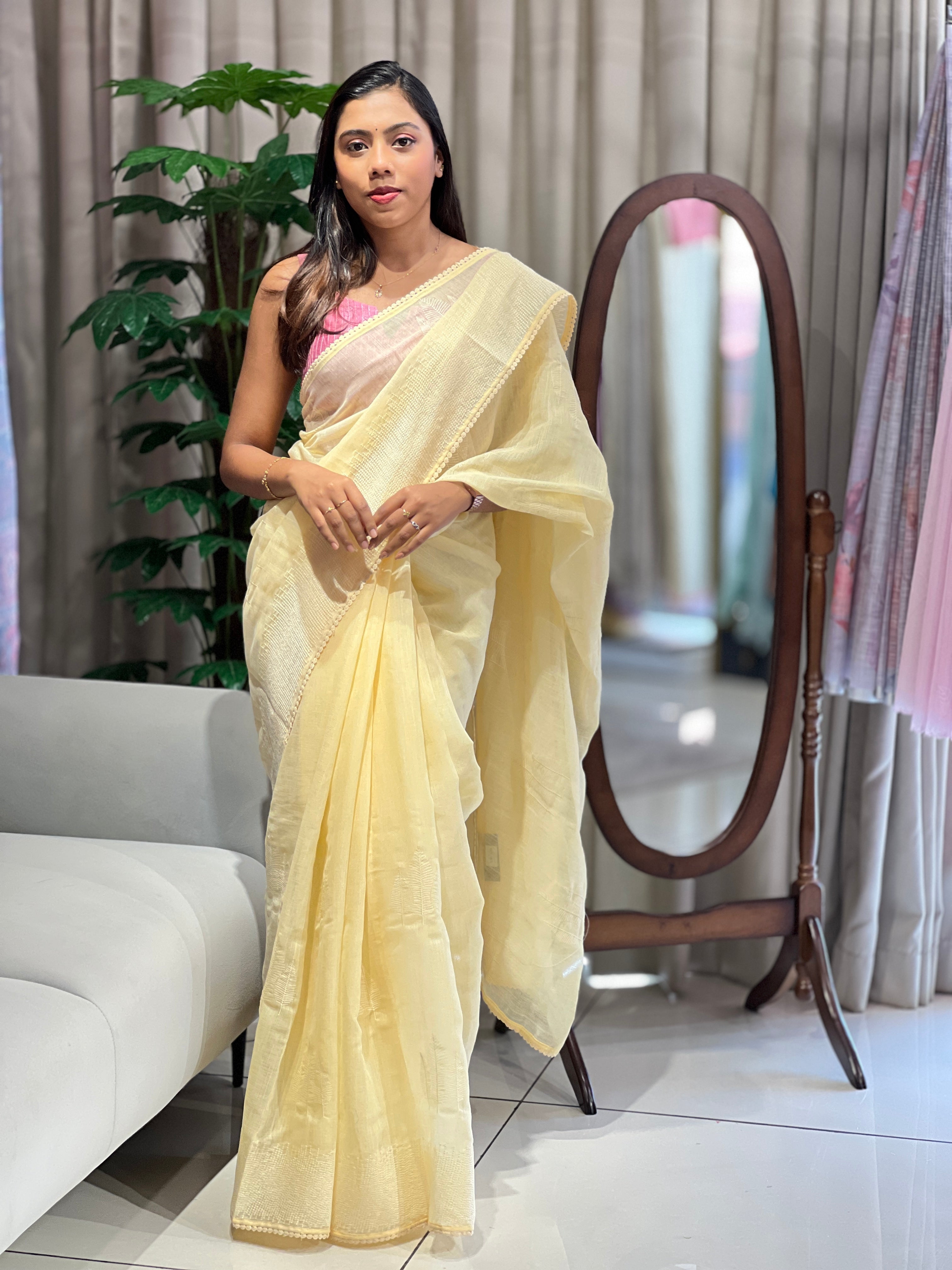 Embroidery Detailed Linen Cotton Saree | BLD2017