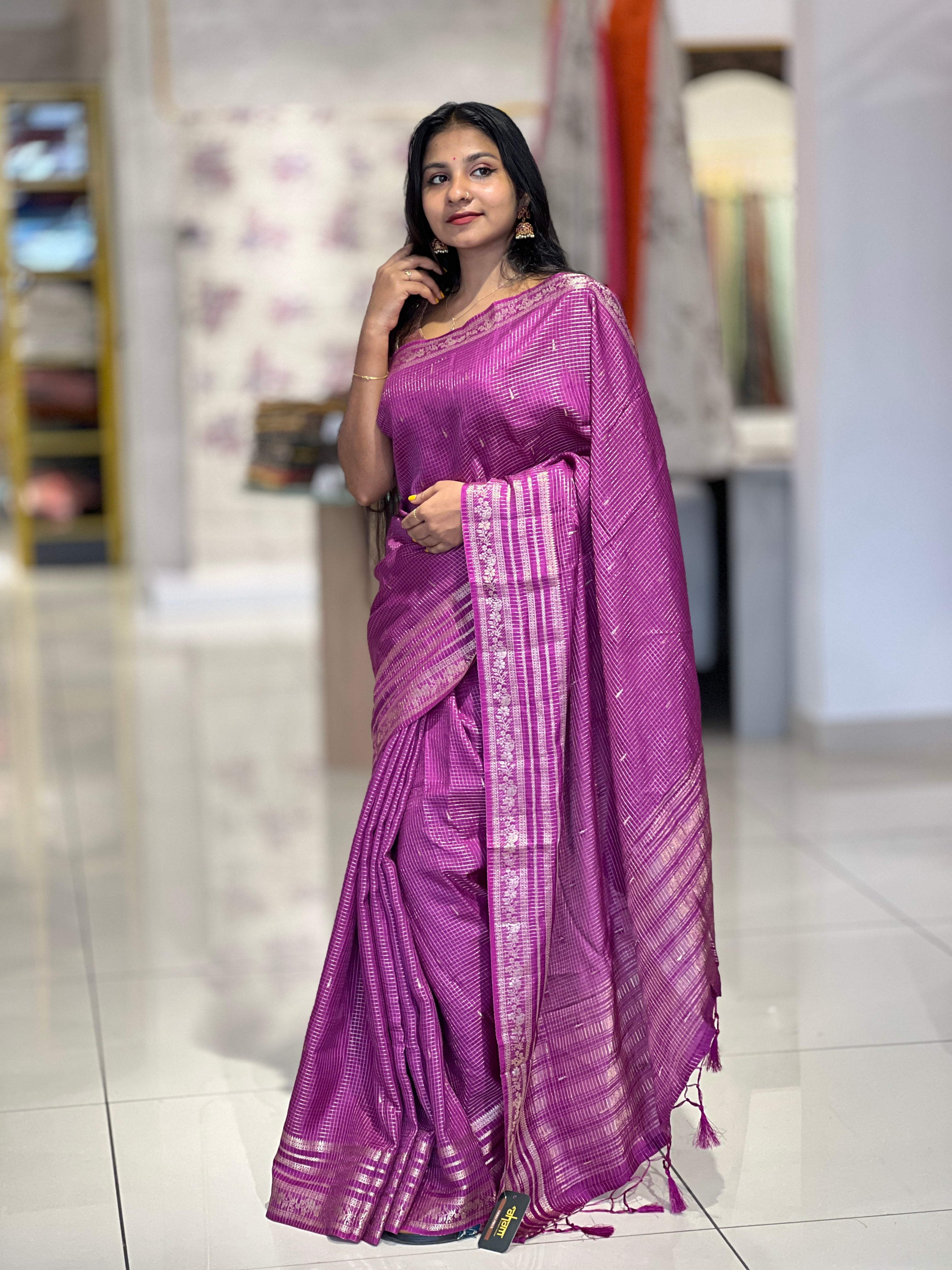 Check Pattern  Banarasi Silk Saree | NN278