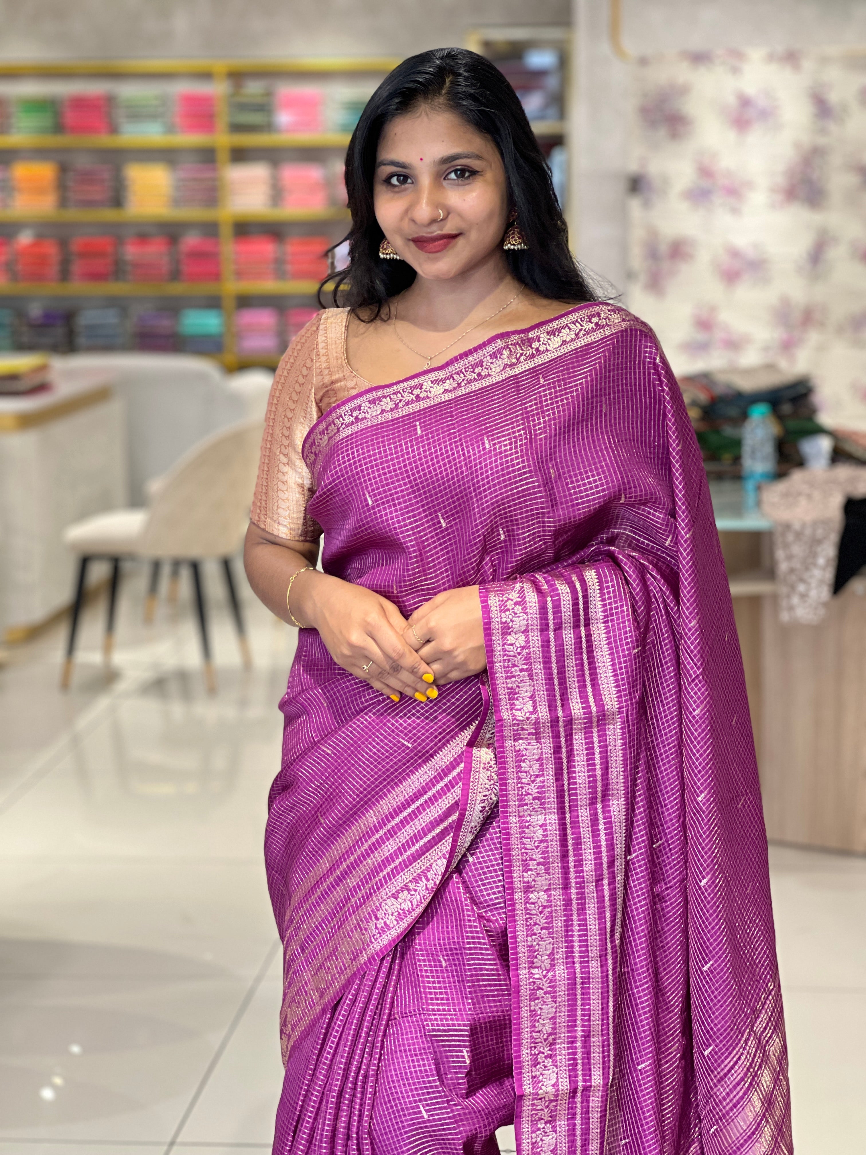 Check Pattern  Banarasi Silk Saree | NN278