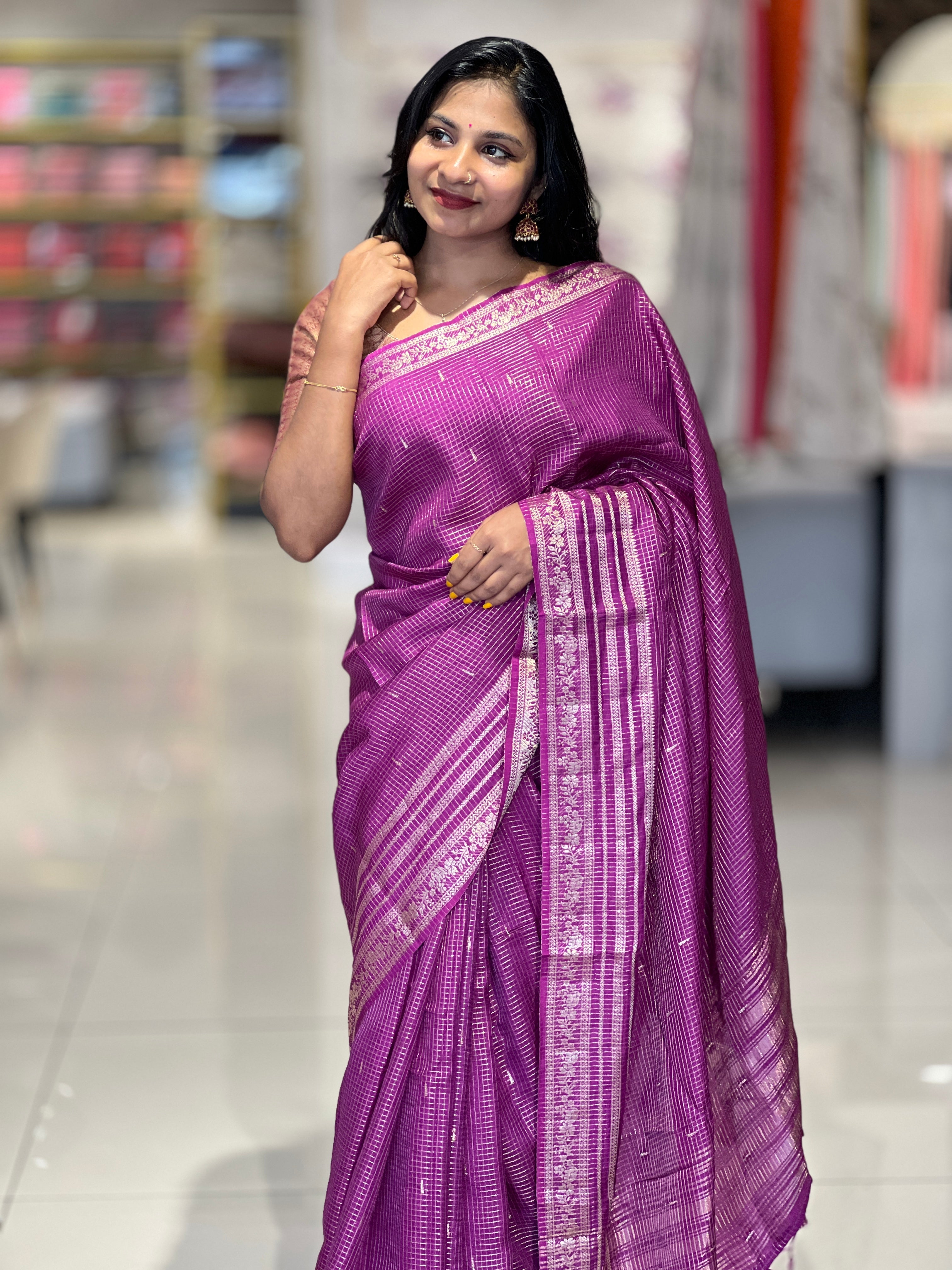 Check Pattern  Banarasi Silk Saree | NN278