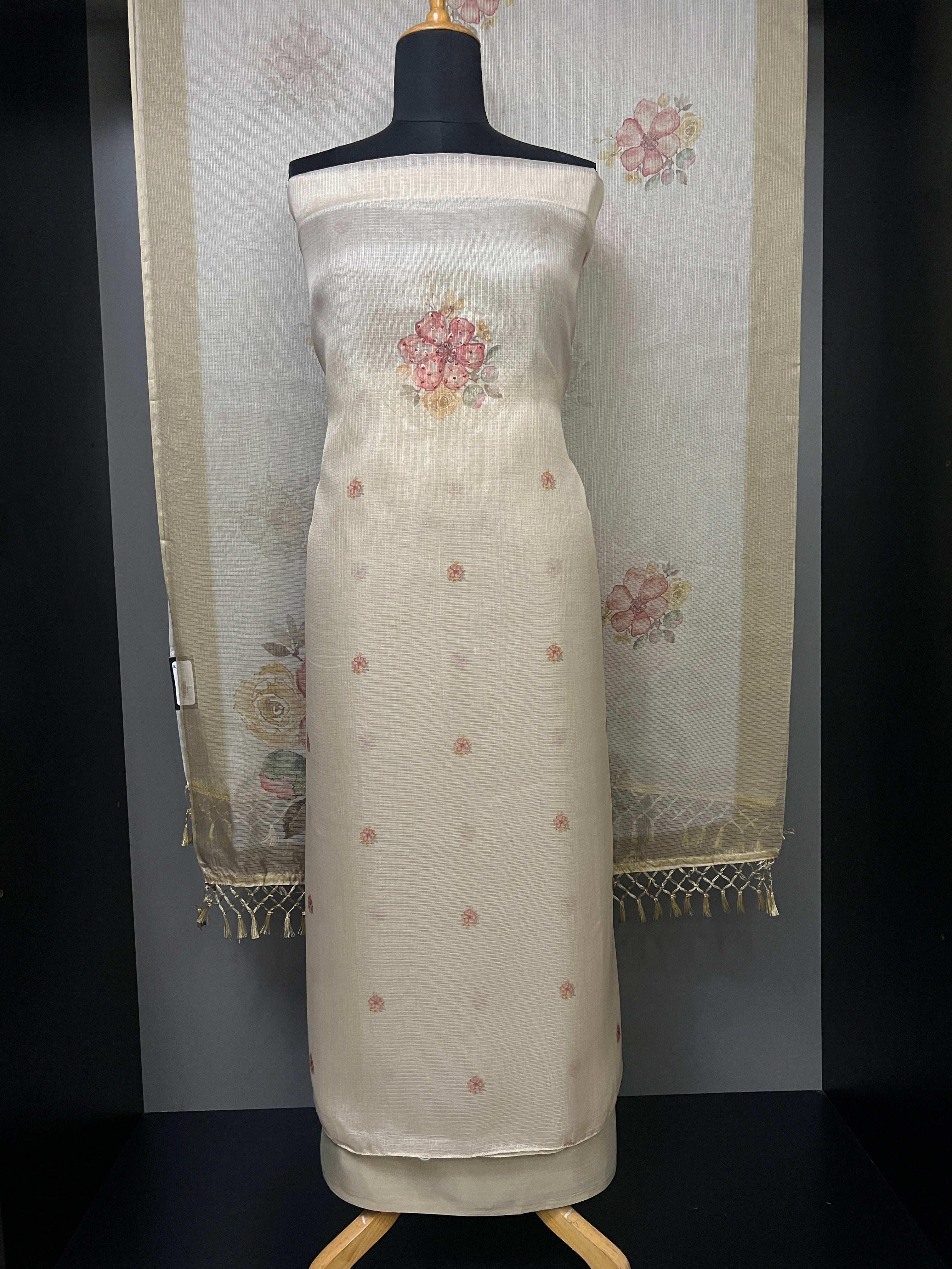 Floral Design With Embroidery Highlighted Silky Kota Salwar Set | MS800