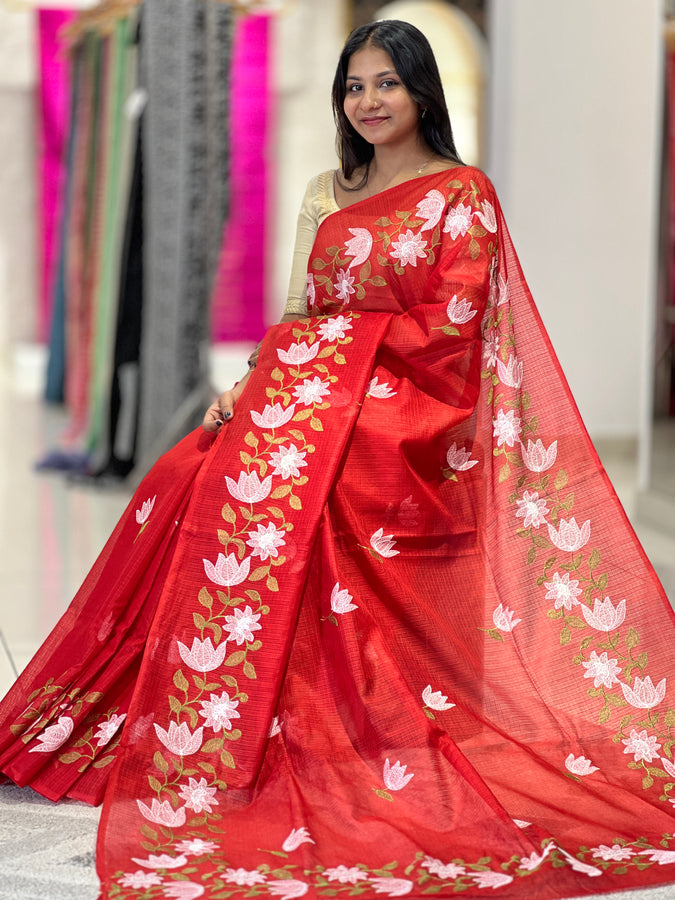 Floral Embroidery Patterned Silky Kota Saree | NHH433