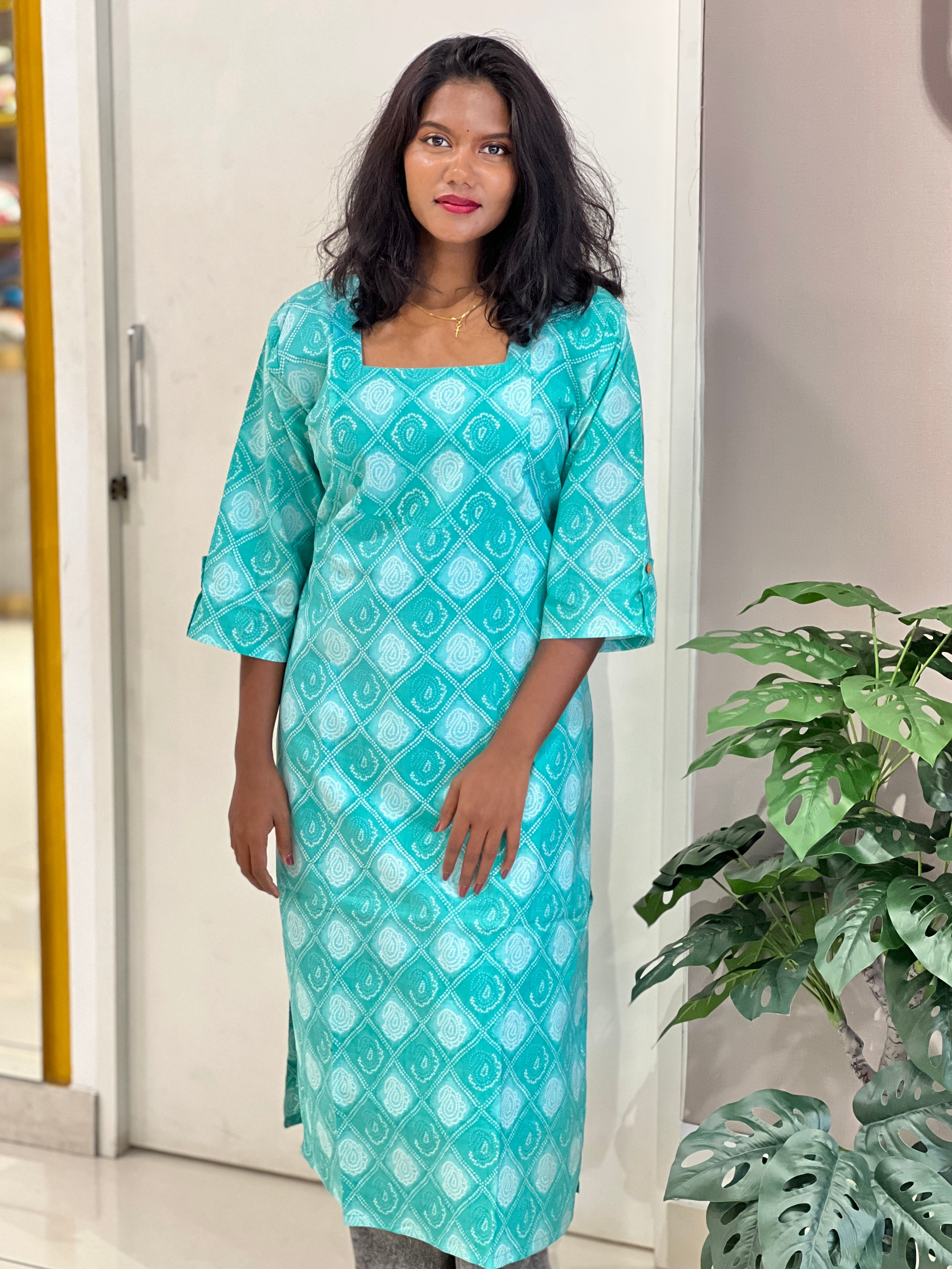 Bandhani Print Detailed Cotton Kurta | RMLA119