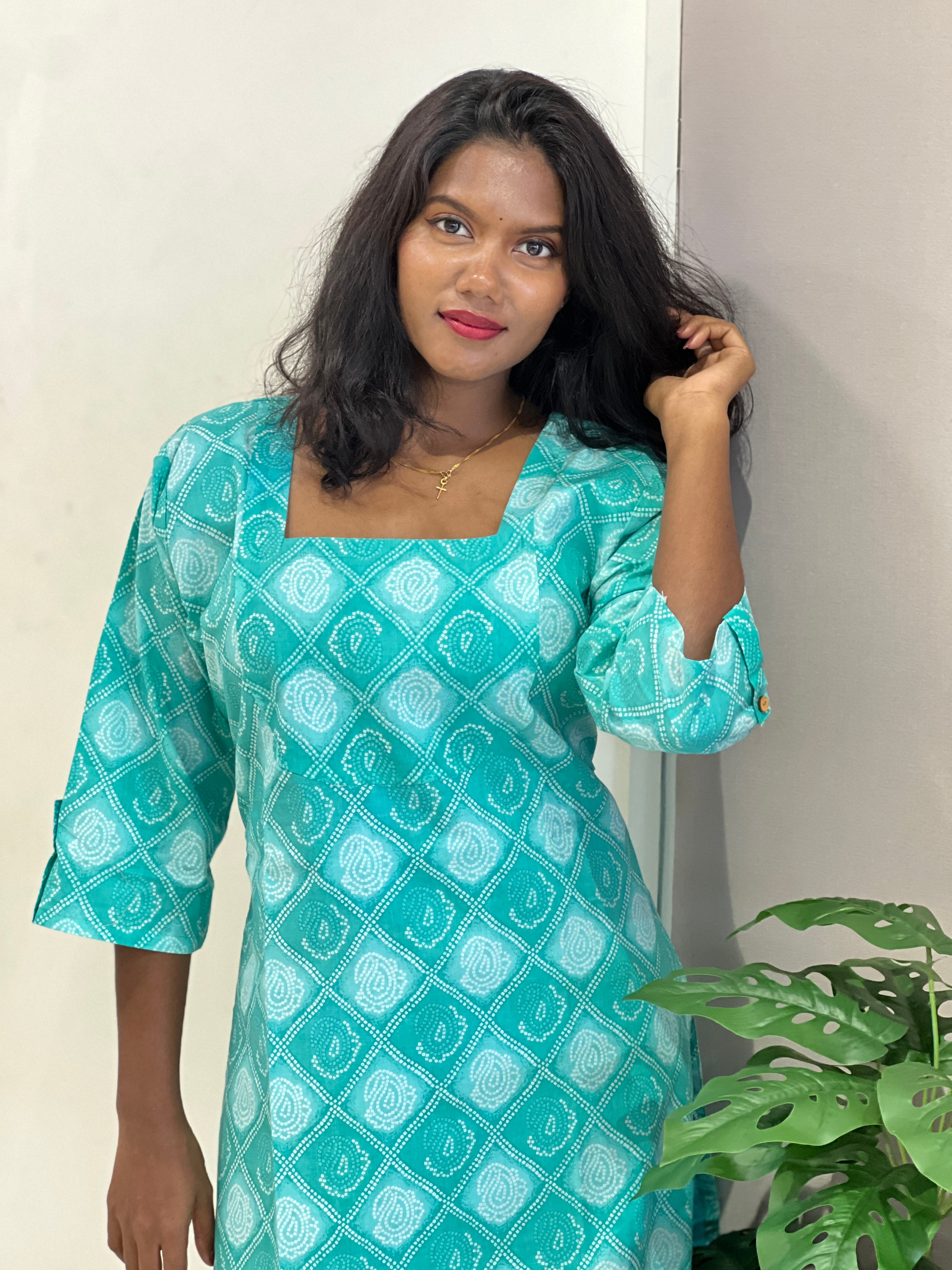 Bandhani Print Detailed Cotton Kurta | RMLA119