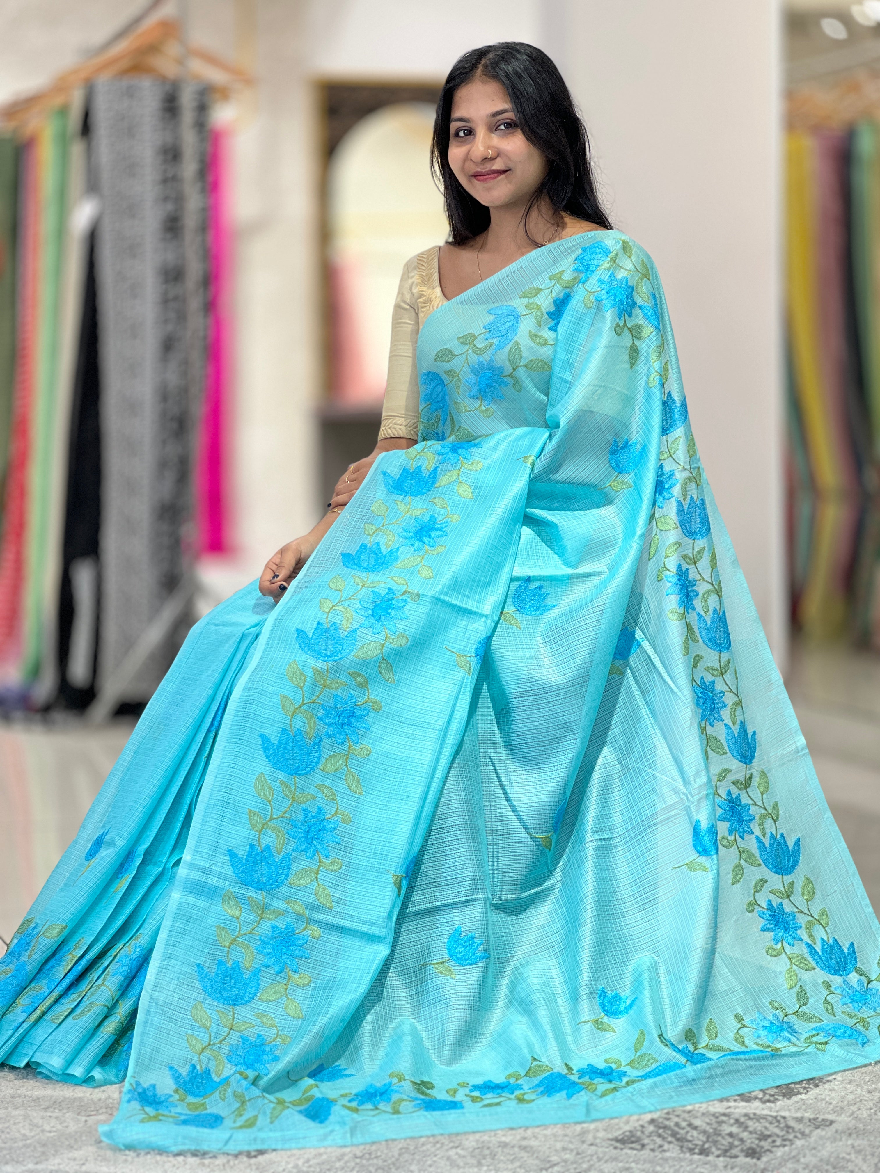 Floral Embroidery Patterned Silky Kota Saree | NHH431