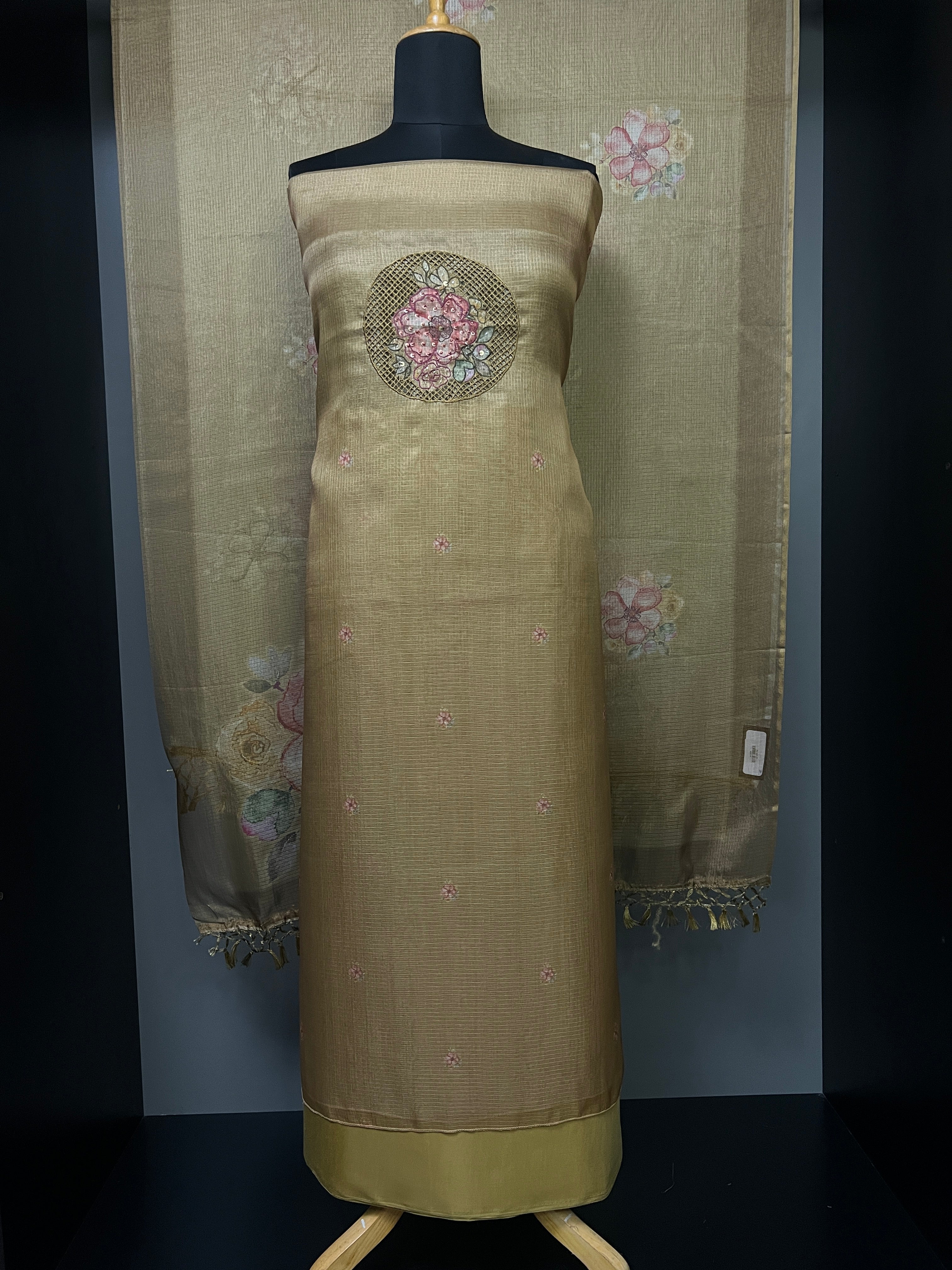 Yoke Cut Work Design With Embroidery Highlight Silky Kota Salwar Set | MS814