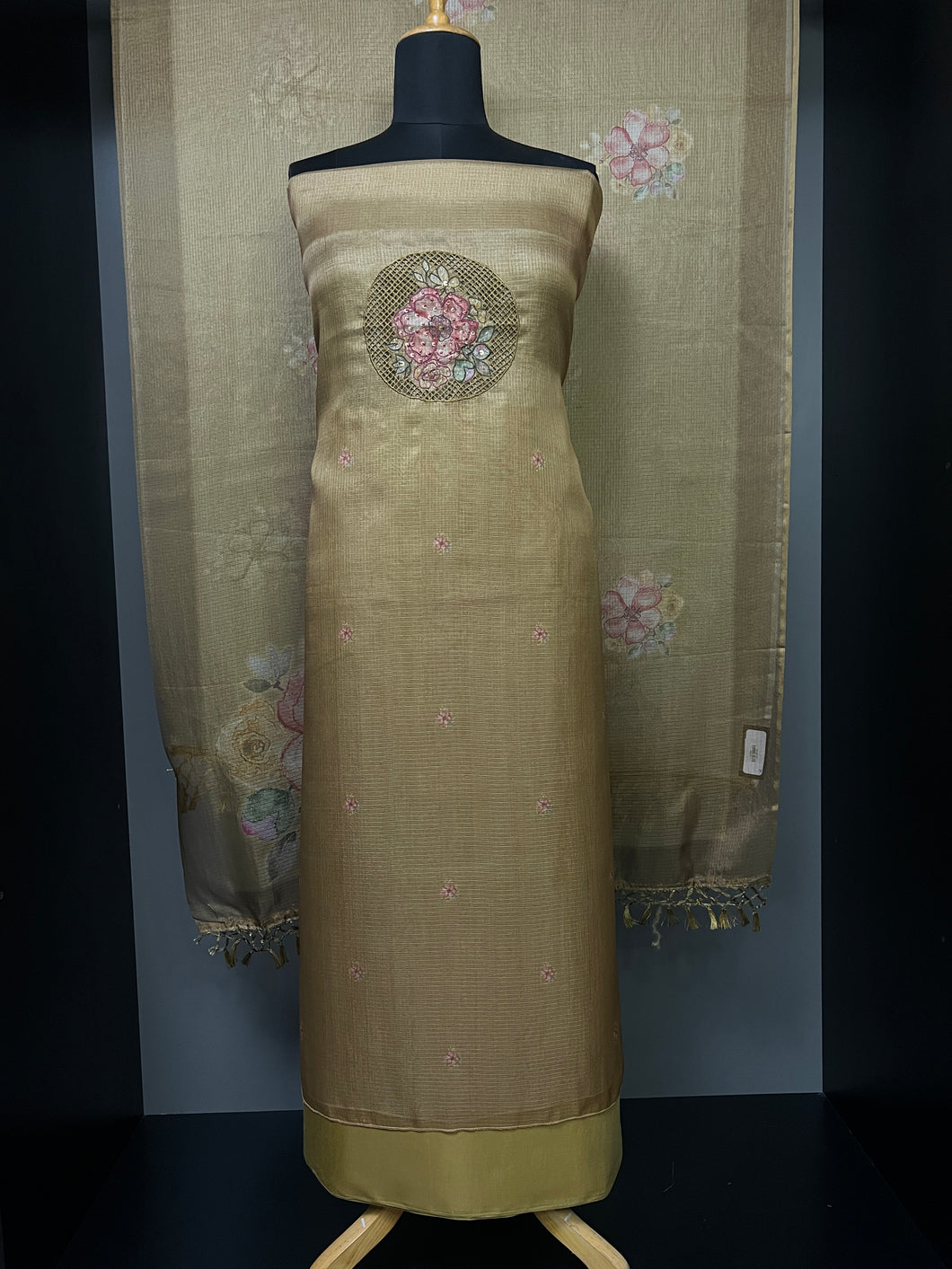 Yoke Cut Work Design With Embroidery Highlight Silky Kota Salwar Set | MS814