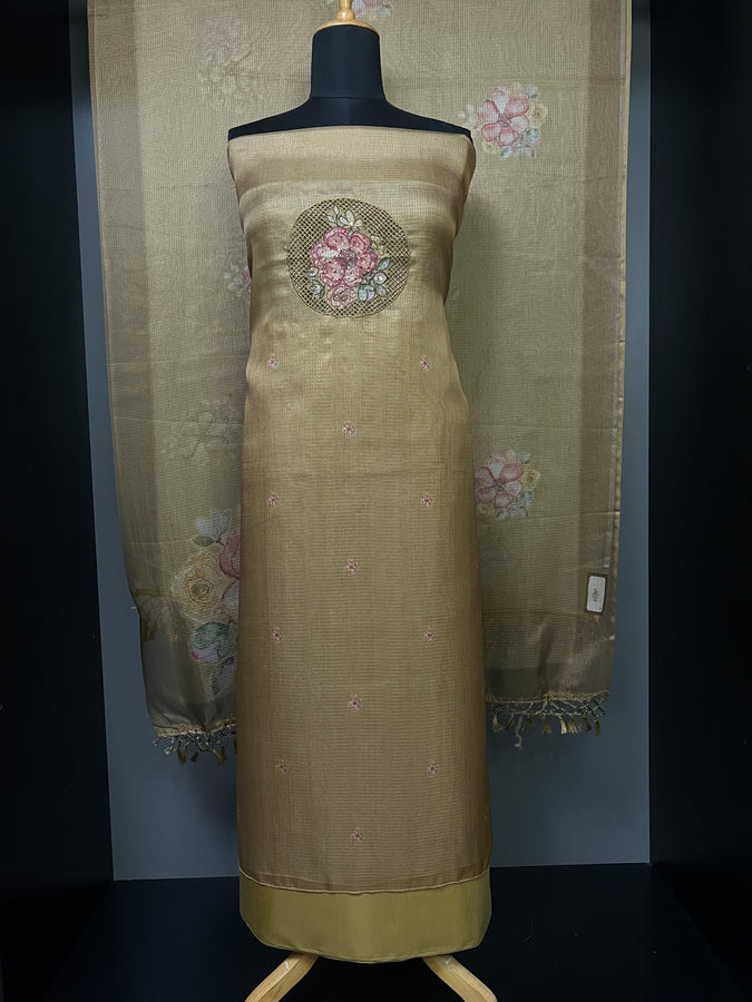 Yoke Cut Work Design With Embroidery Highlight Silky Kota Salwar Set | MS814