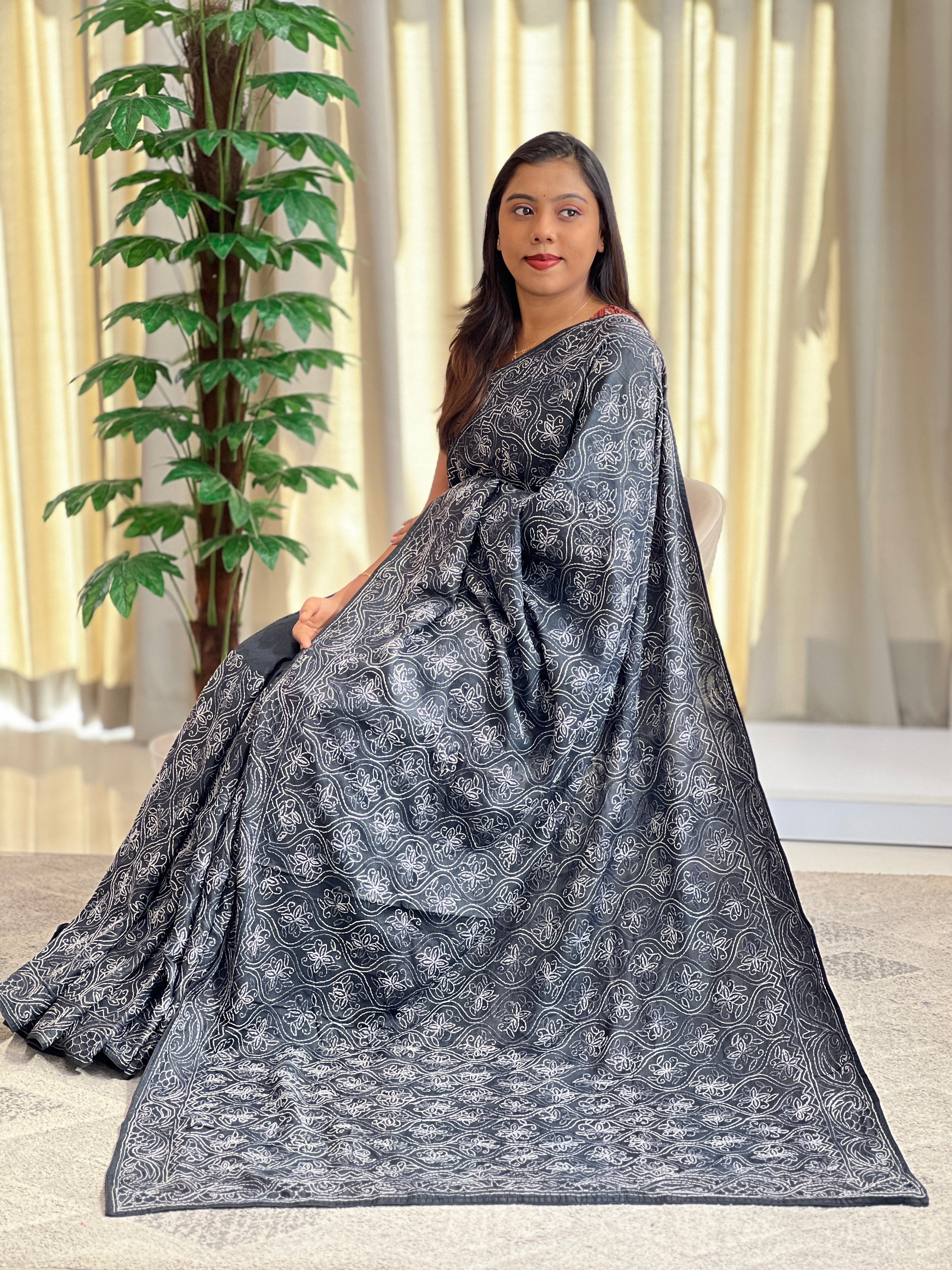 Hand Kantha Weaved Tussar Saree | SBS1236