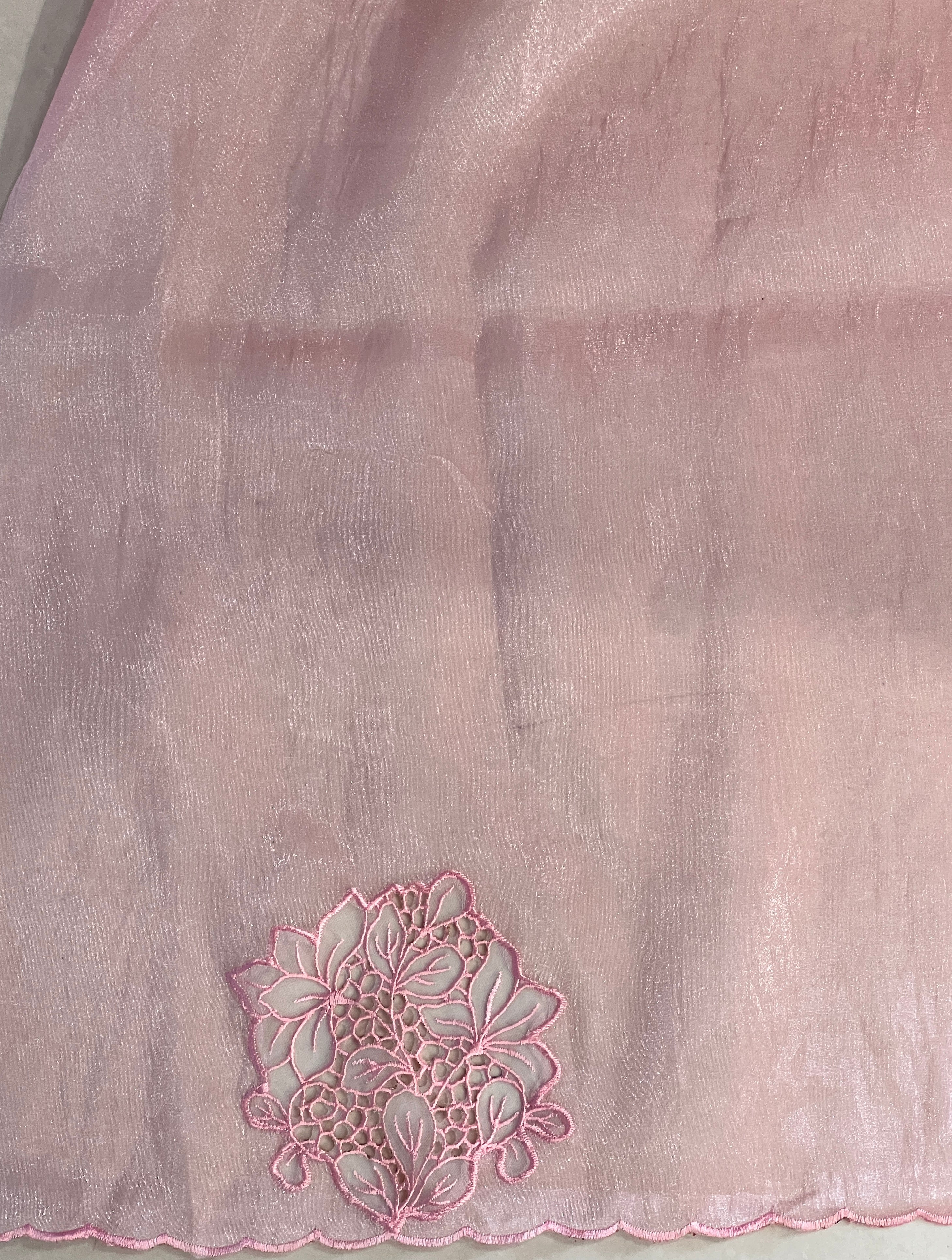 Machine Embroidery Cutwork Detailed Shimmer Organza Saree | BLD494