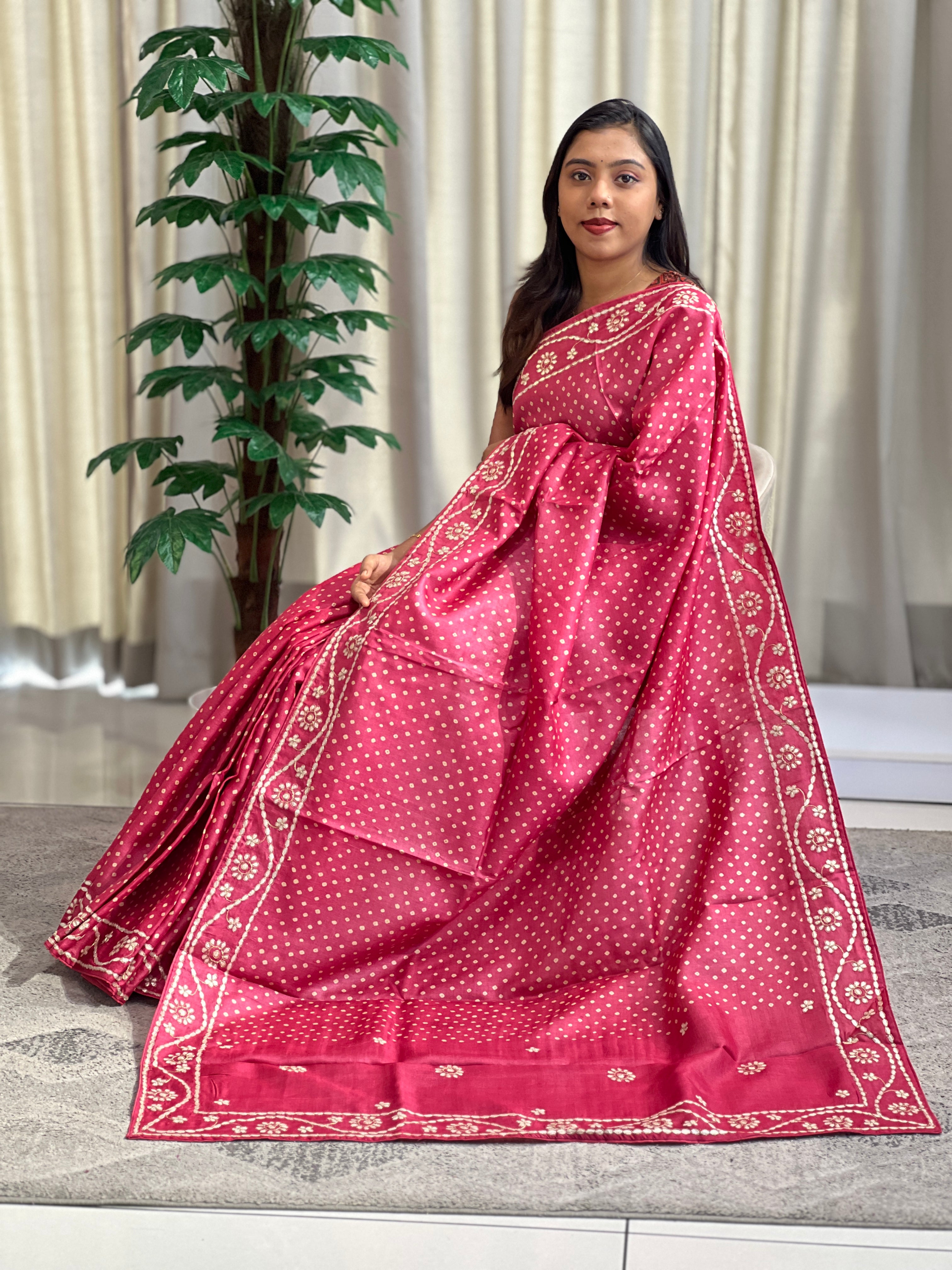 Traditional Gota Patti Desi Tussar Saree | SBS1458