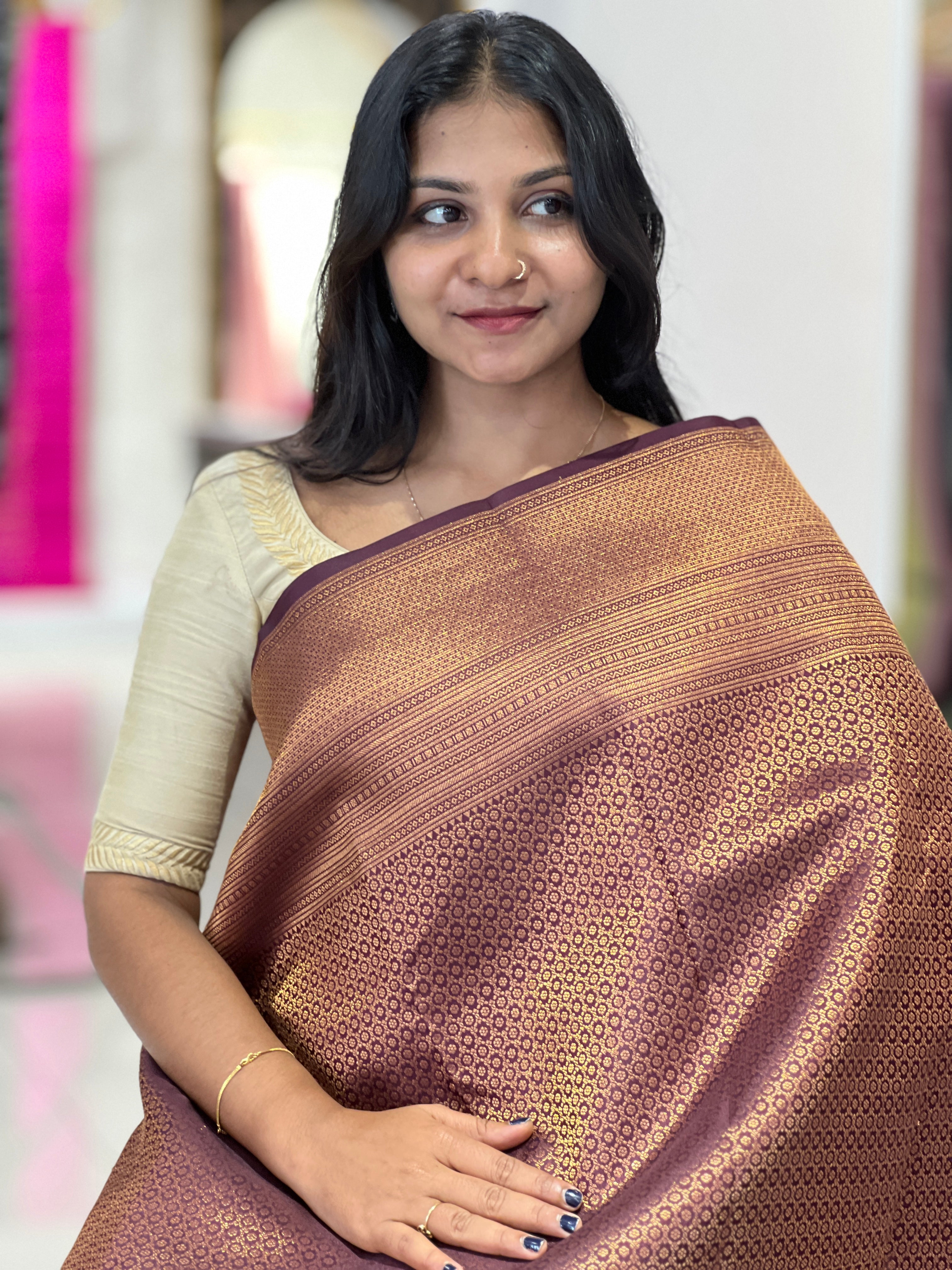Antique Golden Zari Woven Kanchipuram Saree | SME132
