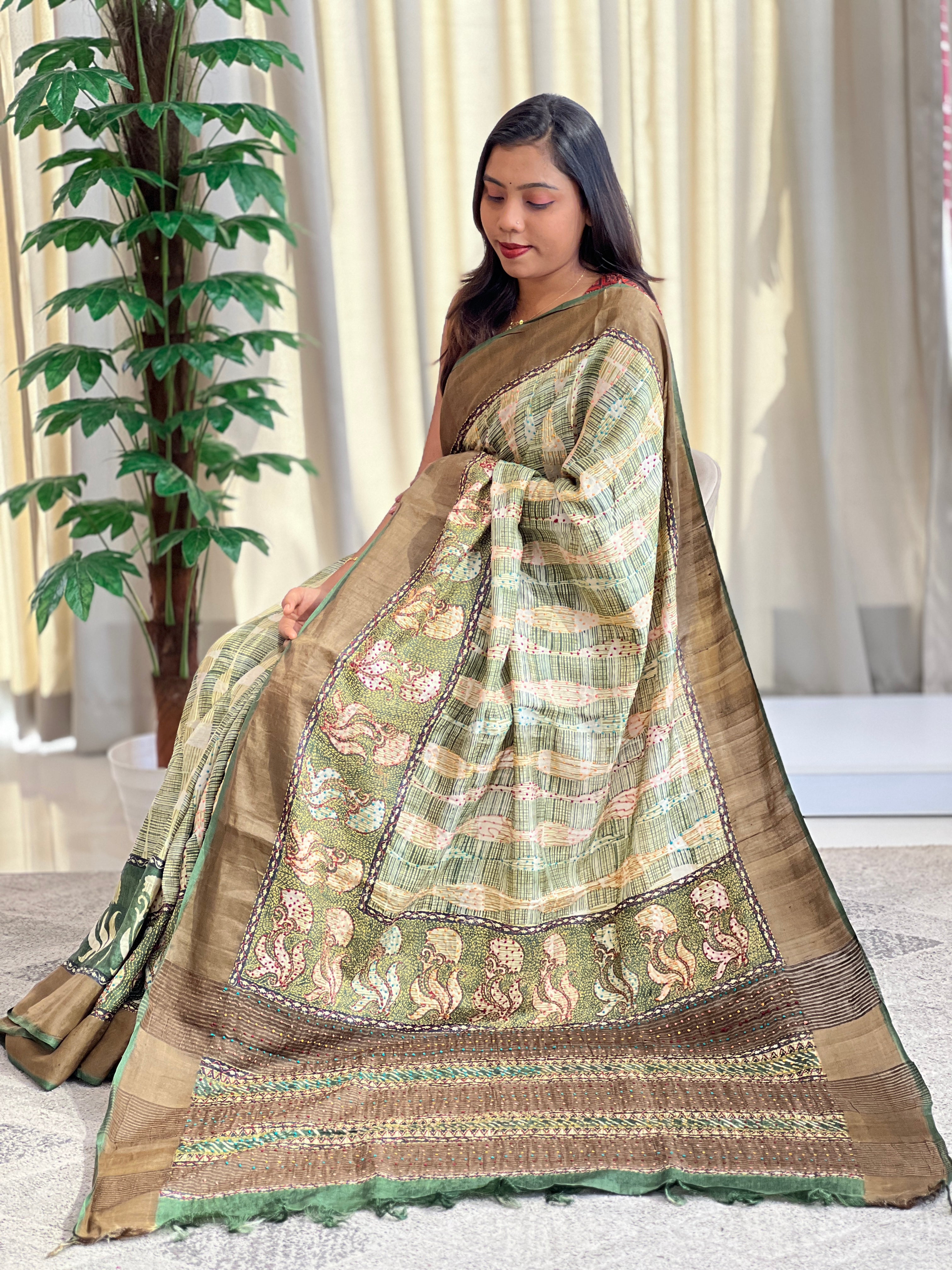 Printed Pattern Soft Tussar Saree | SBS1455