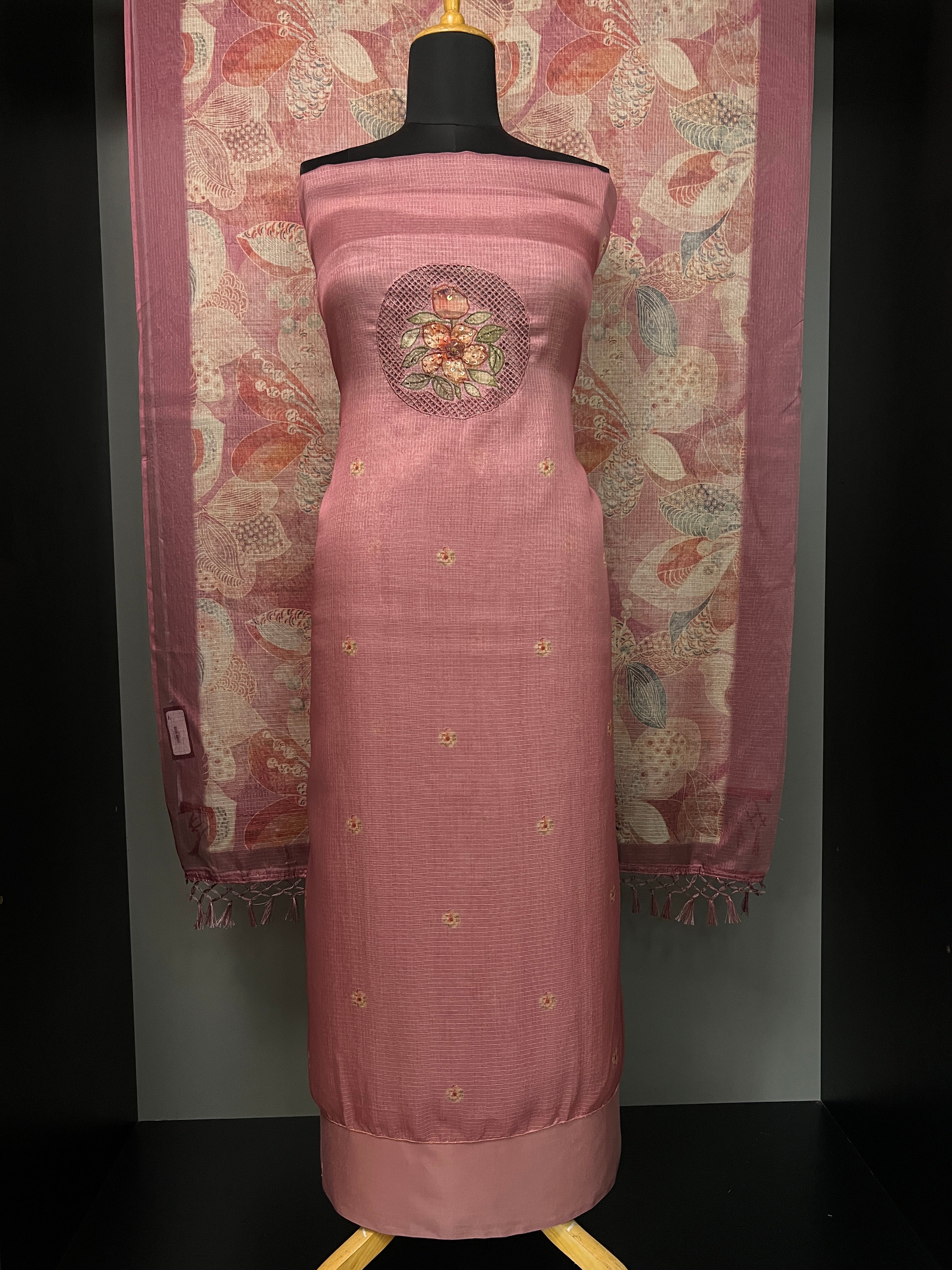 Yoke Cut Work Design With Embroidery Highlight Silky Kota Salwar Set  | MS804