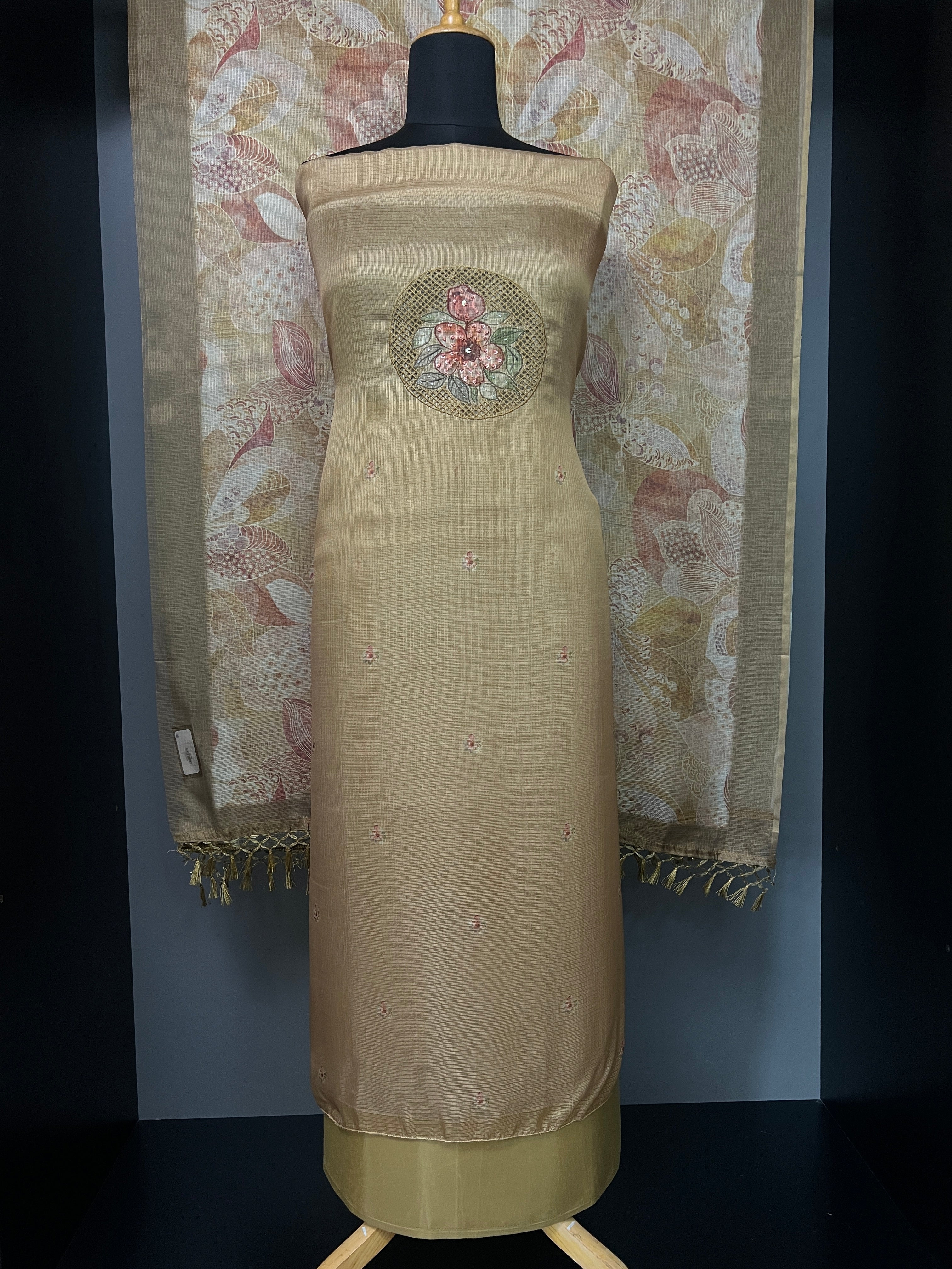 Yoke Cut Work Design With Embroidery Highlight Silky Kota Salwar Set | MS806
